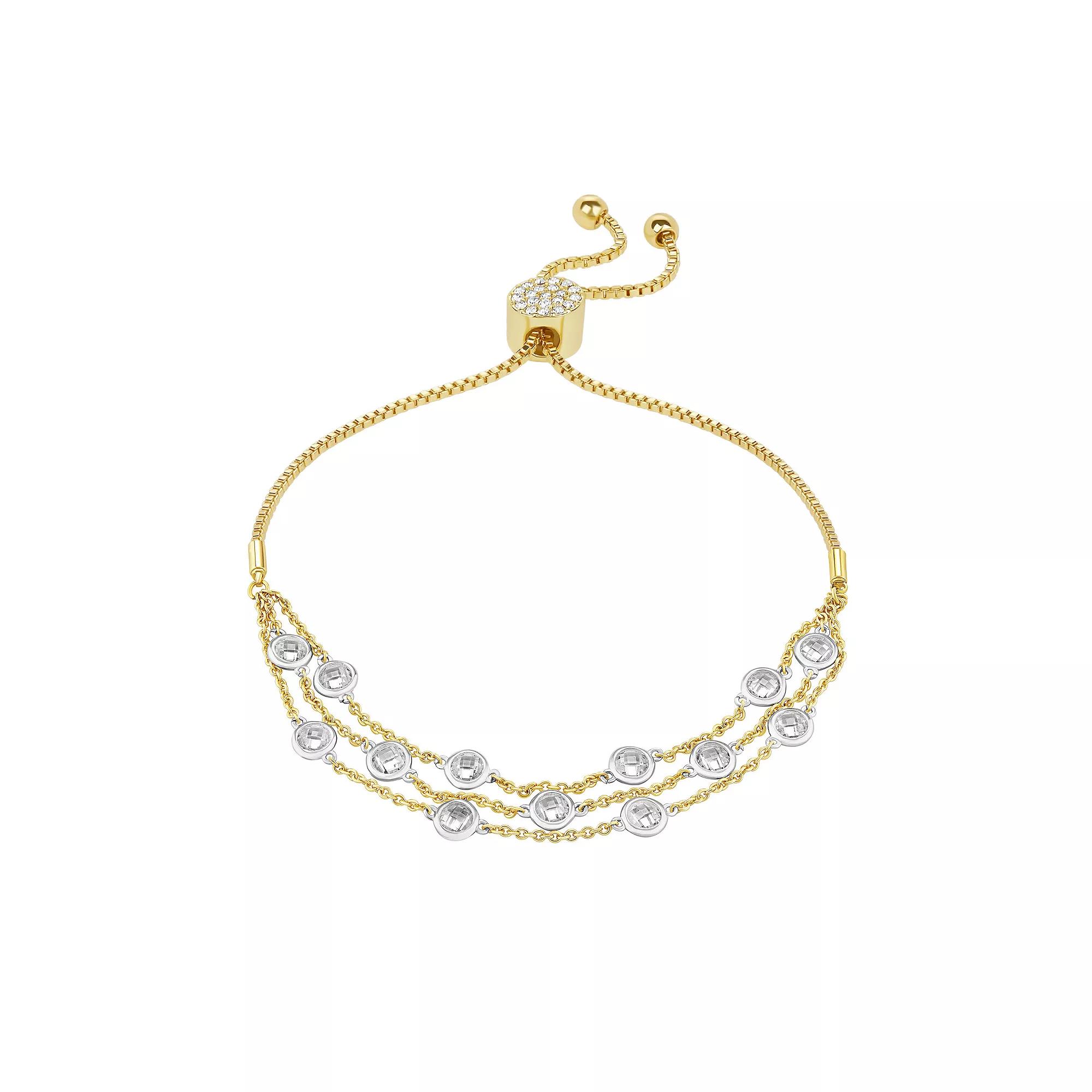 Brilliance Two-Tone Cubic Zirconia Triple-Layer Adjustable Station Bracelet, Women's, Size: 4-10" ADJ, Two Tone Product Image