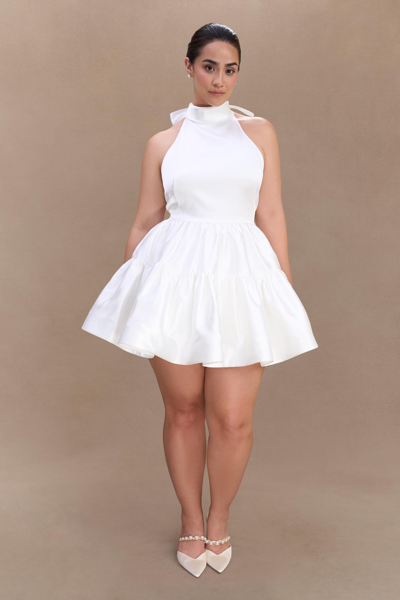 Dorota Satin Halter Mini Dress - White Product Image