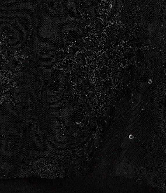 R & M Richards Crew Neck 3/4 Sleeve Embroidered Mesh Cape Overlay Dress Product Image