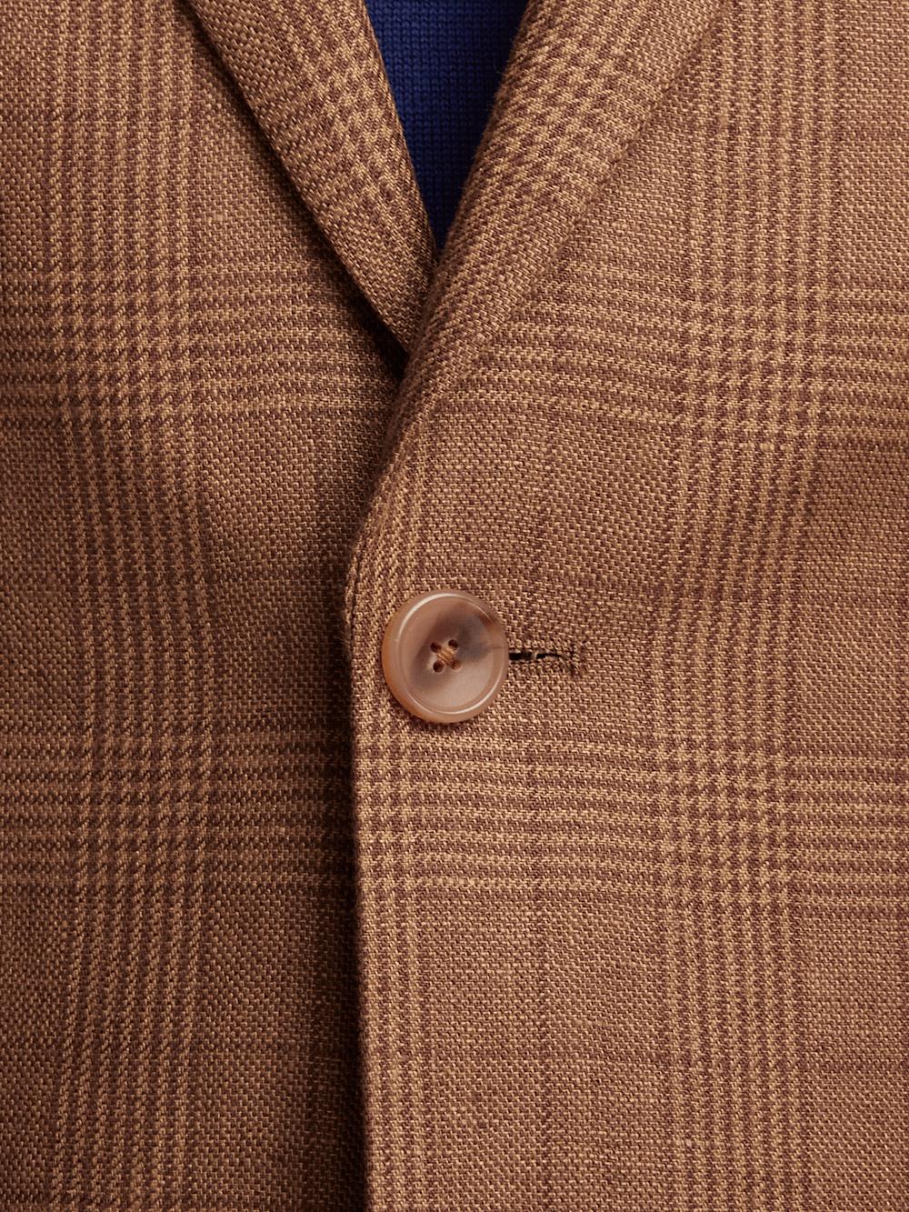 Linen Plaid Single Breasted Notch Lapel Sport Coat - Brown Product Image