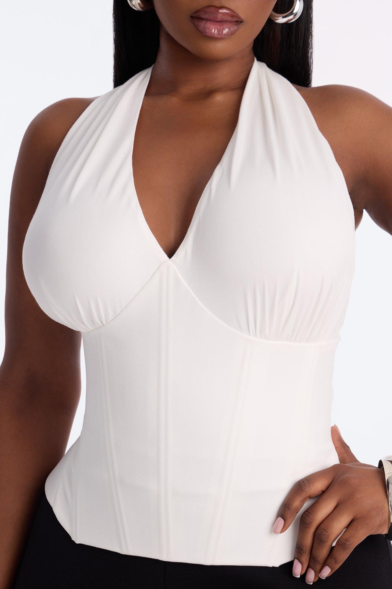 Effortless Grace Peplum Corset Halter Top - White Female Product Image