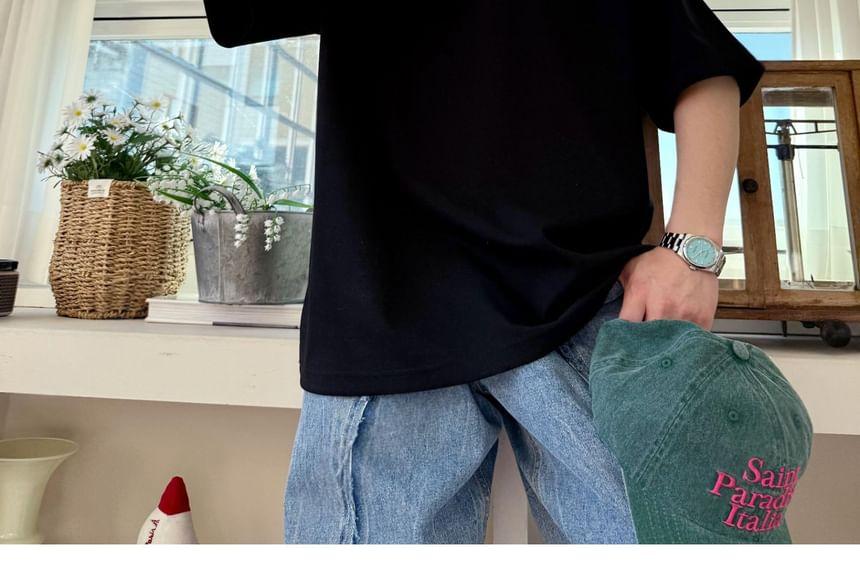 Short-Sleeve Cat Print Loose-Fit Tee Product Image