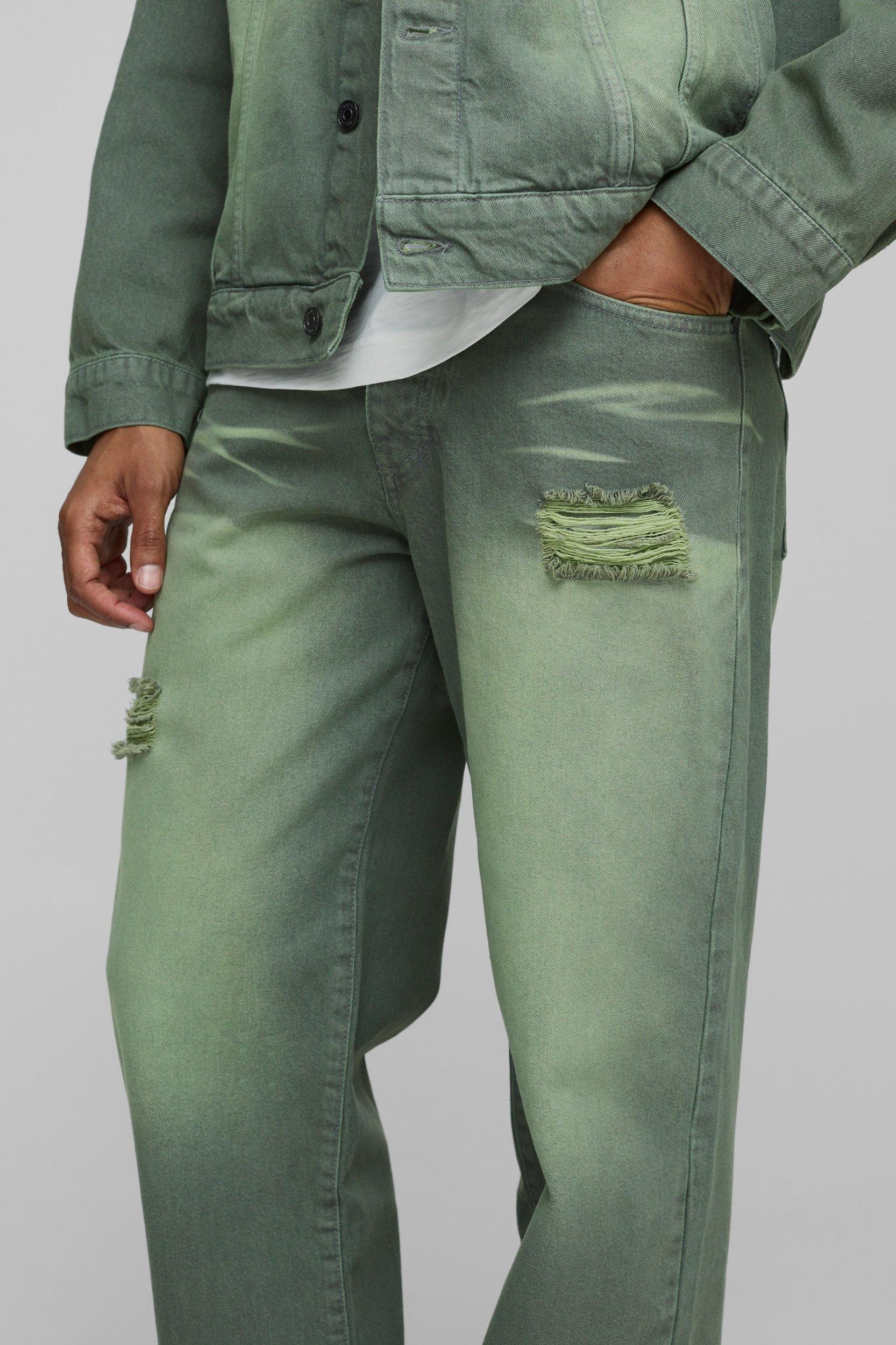 Relaxed Fit Green Tinted Jeans | boohooMAN USA Product Image
