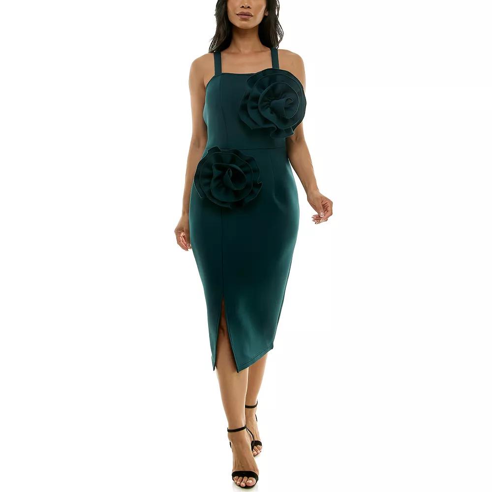 Women's Nina Leonard 3D Floral Midi Dress,  Product Image