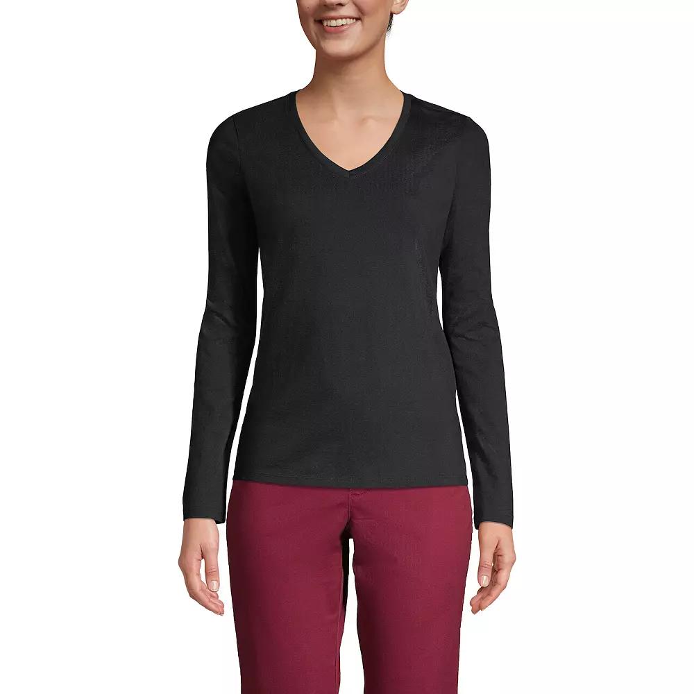 Women's Lands' End Relaxed-Fit Supima Long Sleeve Cotton V-Neck Tee,  Product Image
