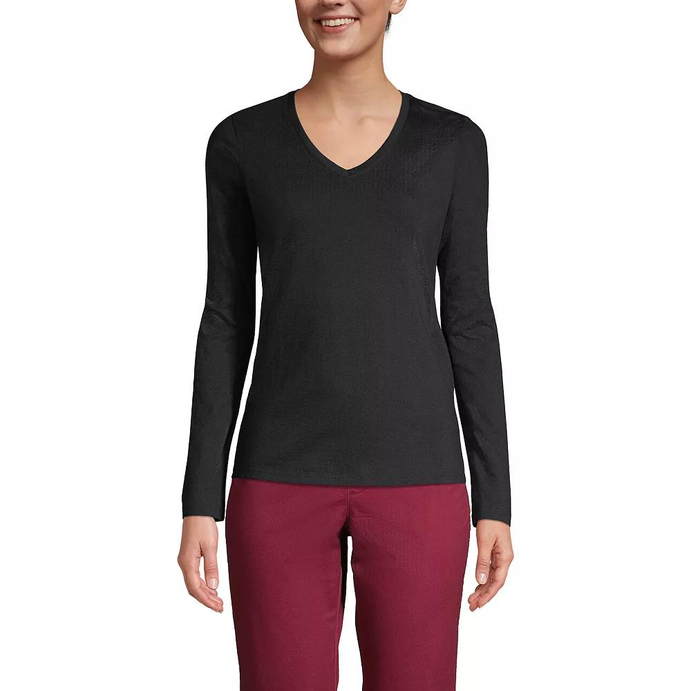 Women's Lands' End Relaxed-Fit Supima Long Sleeve Cotton V-Neck Tee,  Product Image