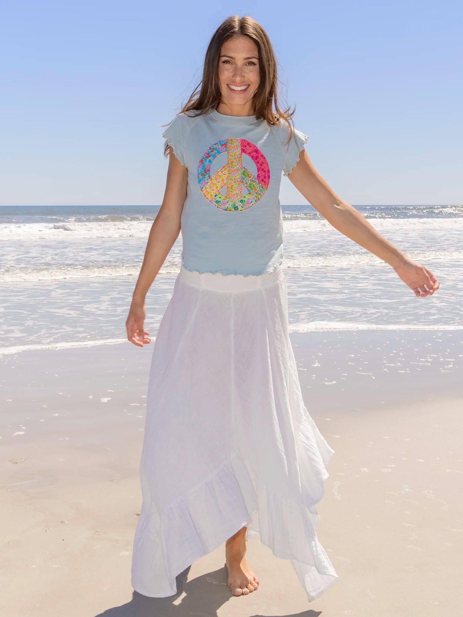 Lily Cotton Applique Tee Shirt - Bay Peace Sign Product Image