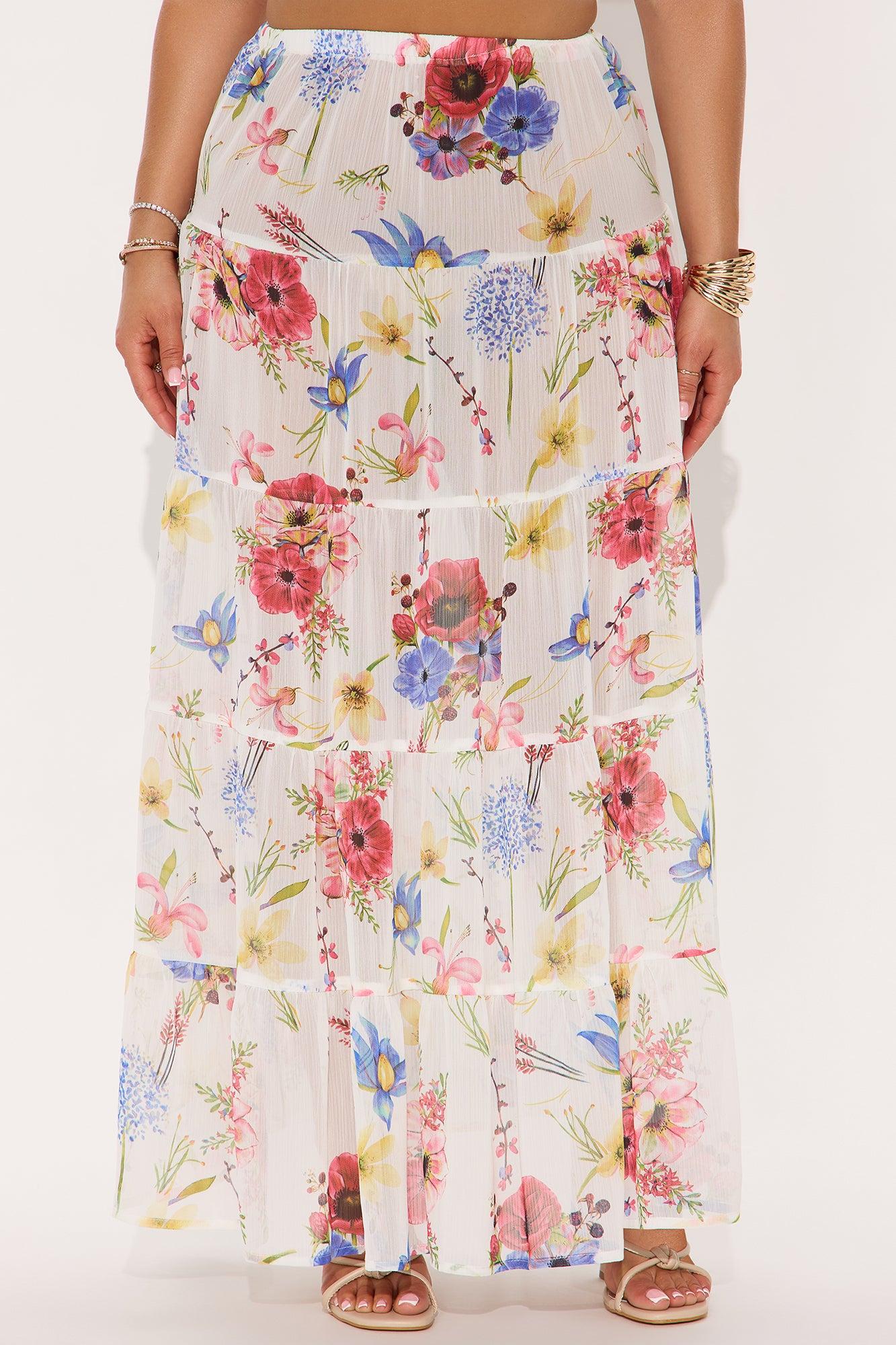 Florence Sheer Tiered Floral Maxi Skirt - White/combo Female Product Image