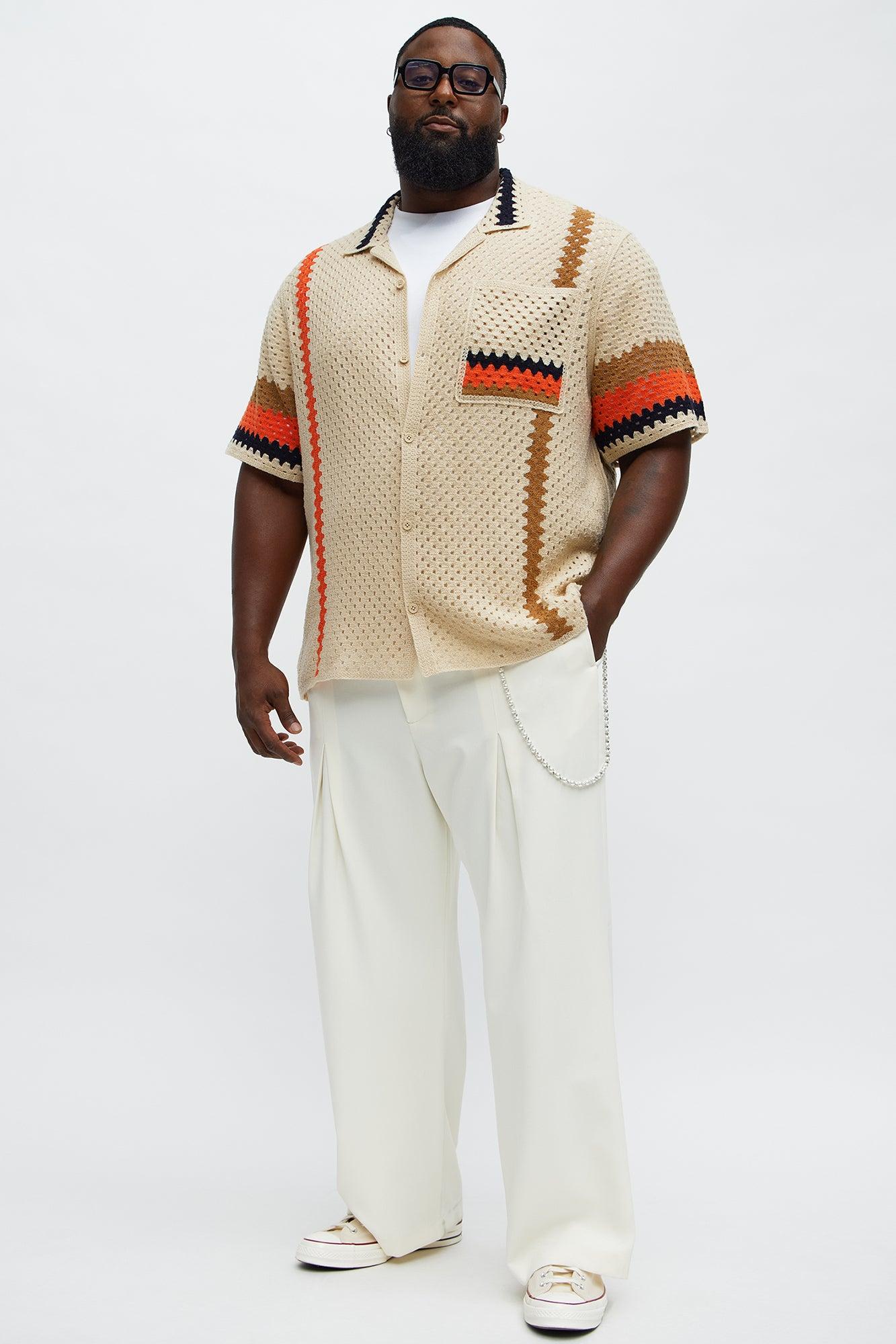 Resort Life Crochet Cuban Collar Shirt - Tan/Multi Male Product Image
