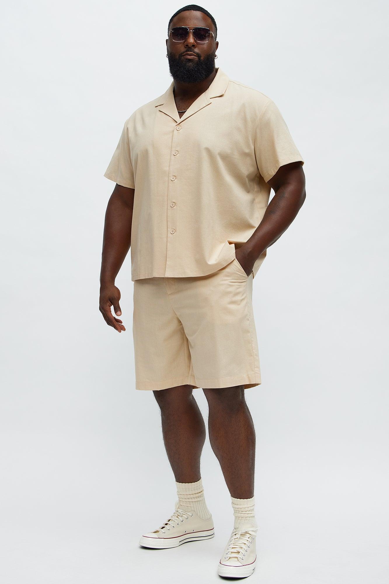 Chai Linen Like Cuban Collar Button Up Shirt - Oatmeal Product Image