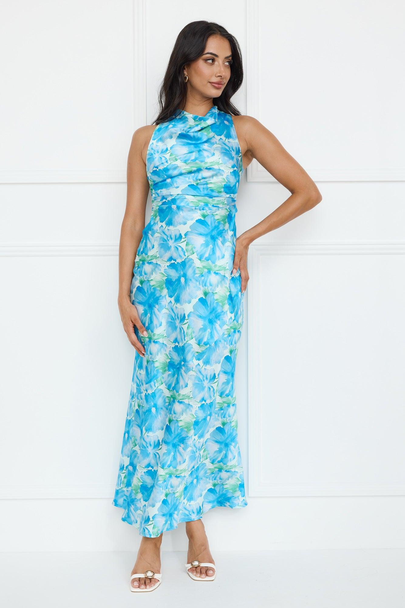 Ocean Spark Satin Maxi Dress Blue Product Image