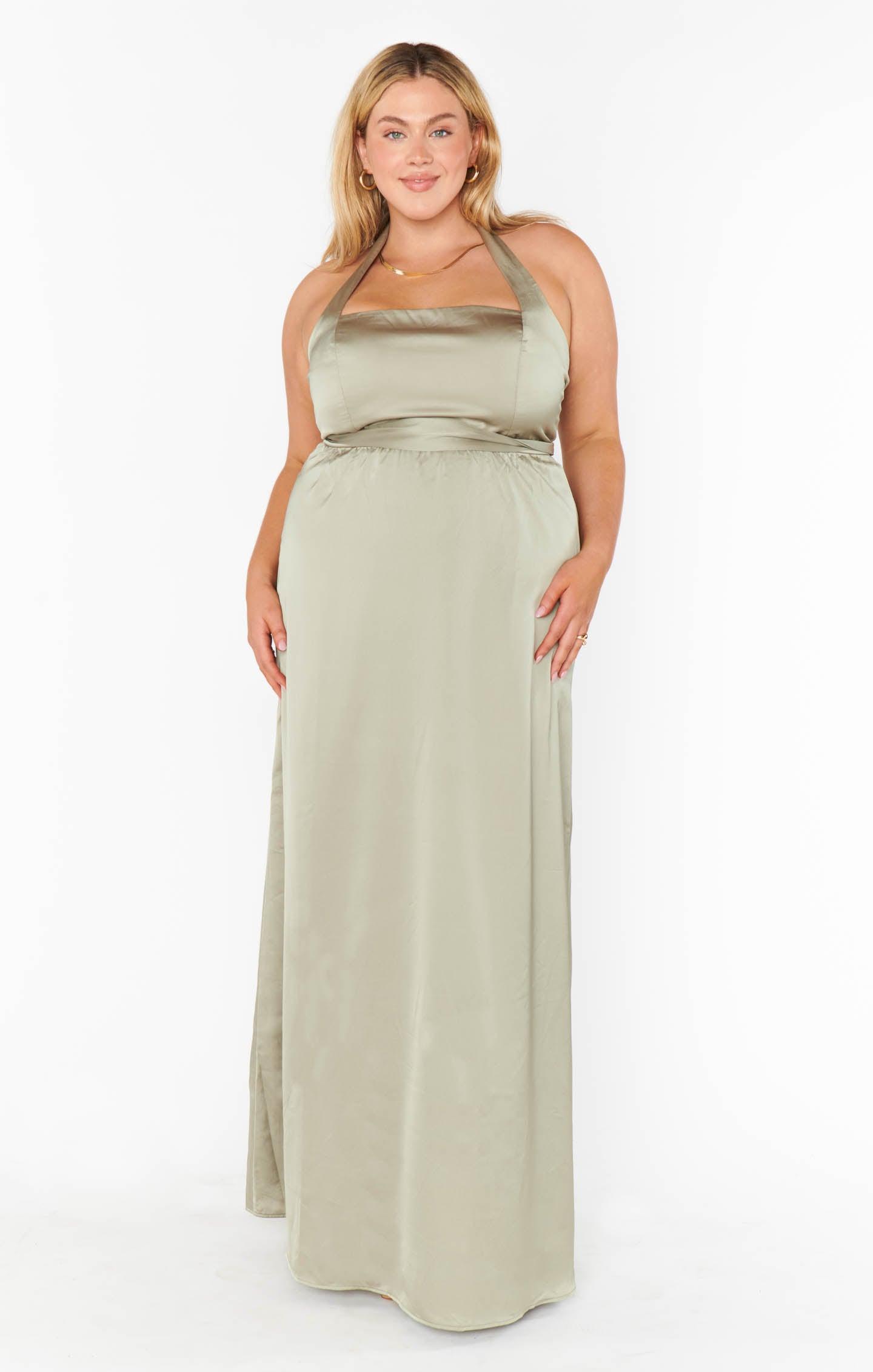 Hazel Halter Maxi Dress ~ Moss Green Luxe Satin Product Image