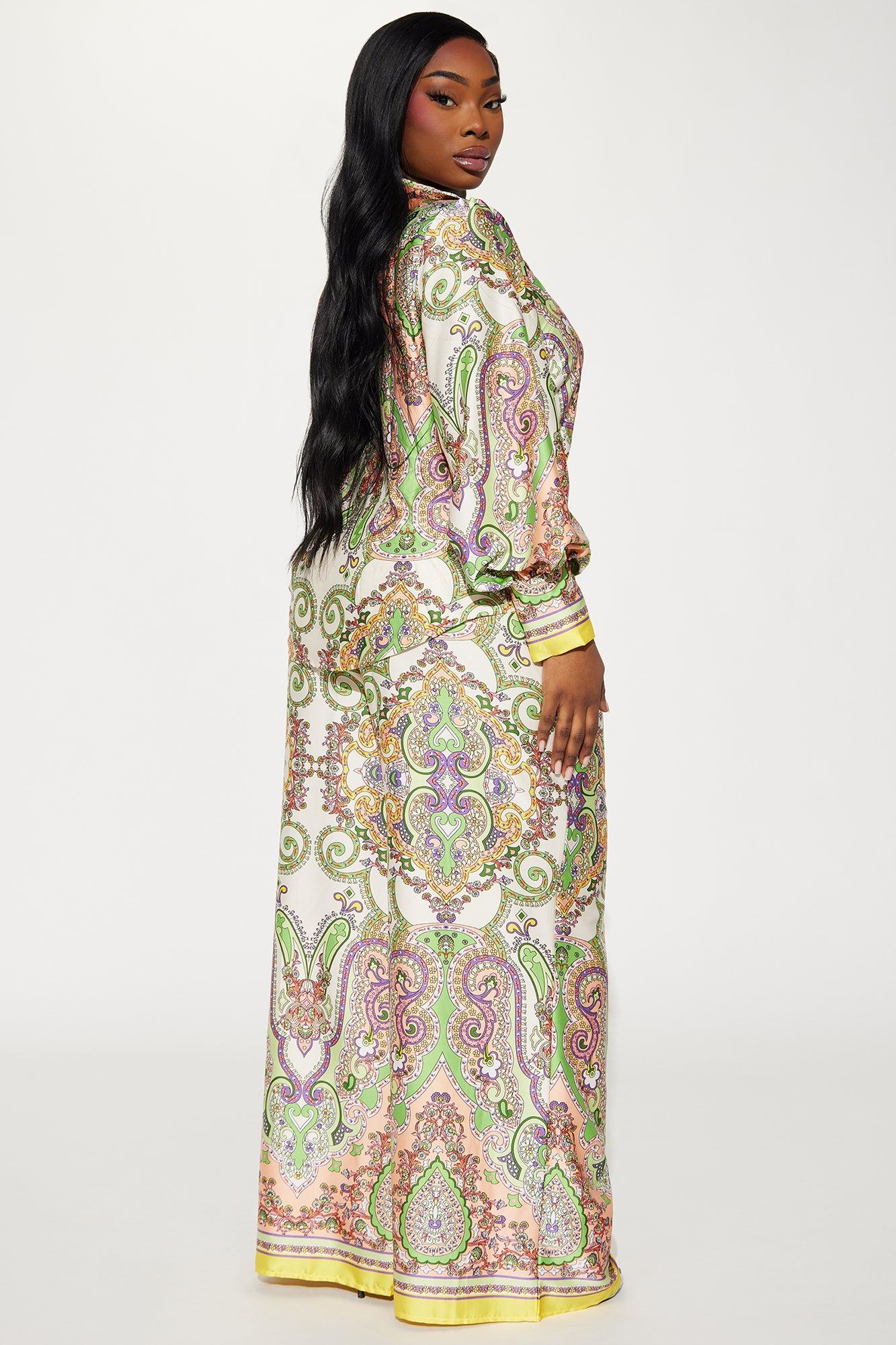 Maldives Satin Pant Set - Green/combo Product Image