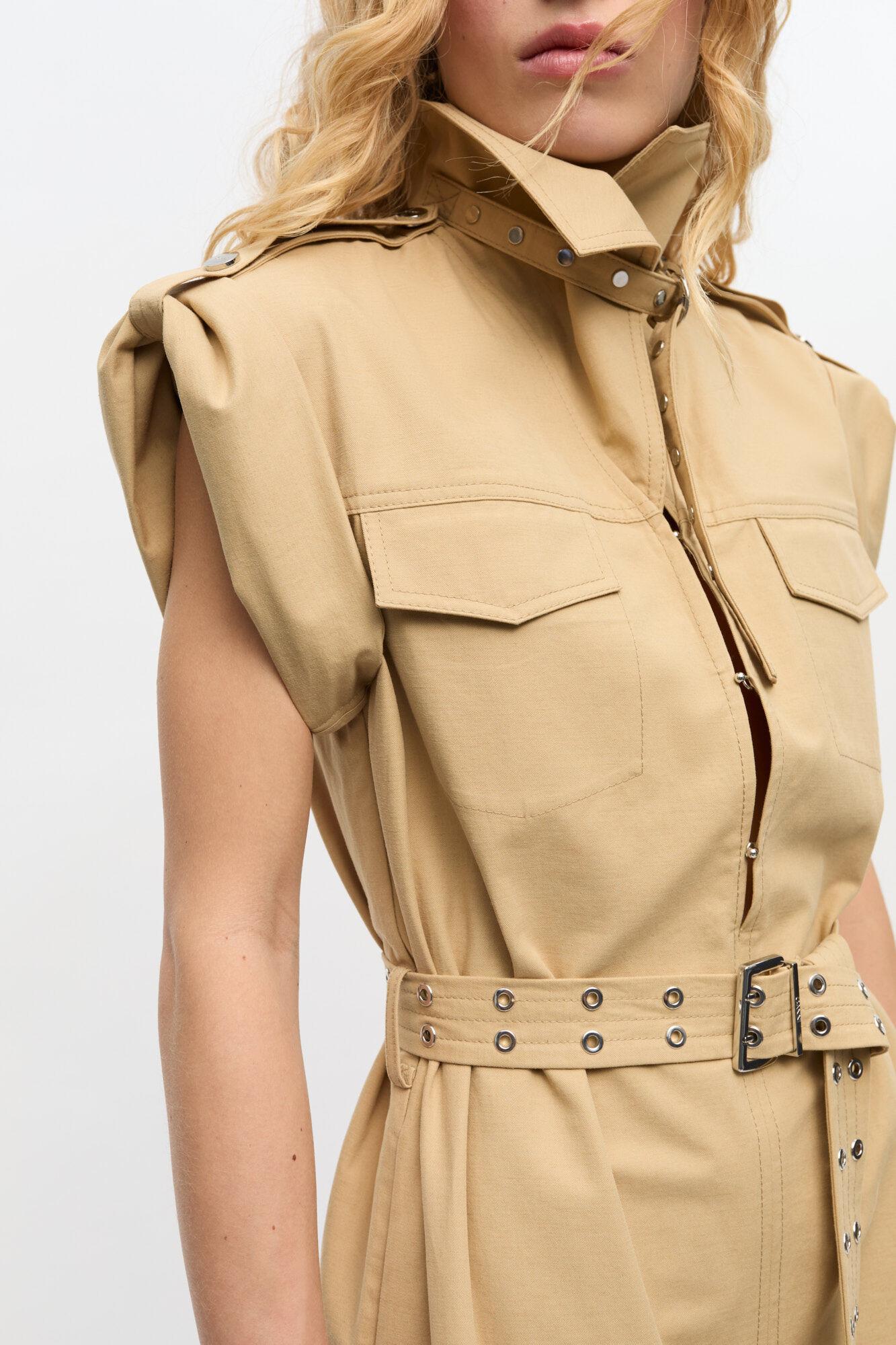 Beige Stretch Cotton Dress Product Image