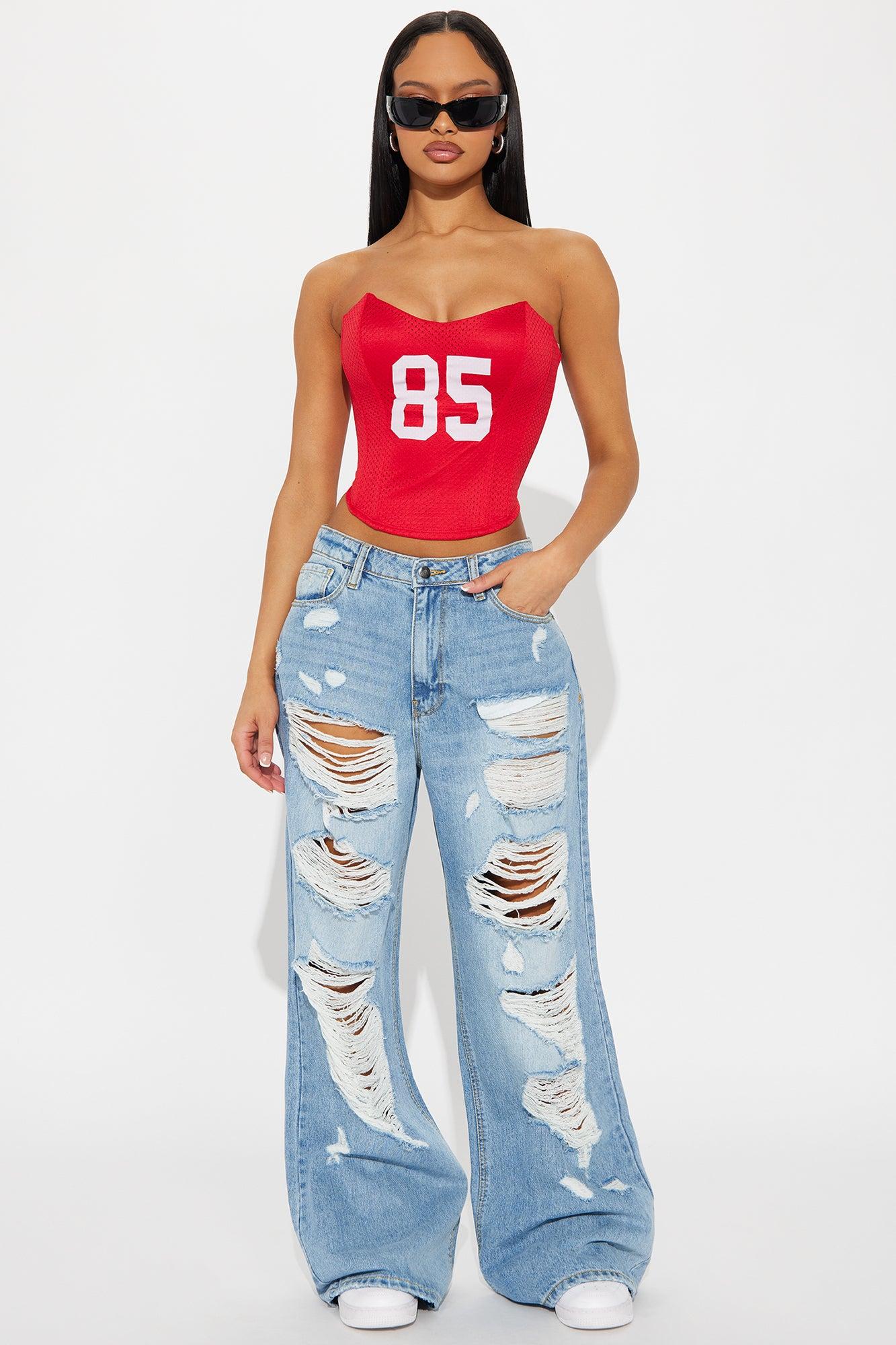 Selby Ripped Non Stretch Wide Leg Jeans - Medium Wash Product Image