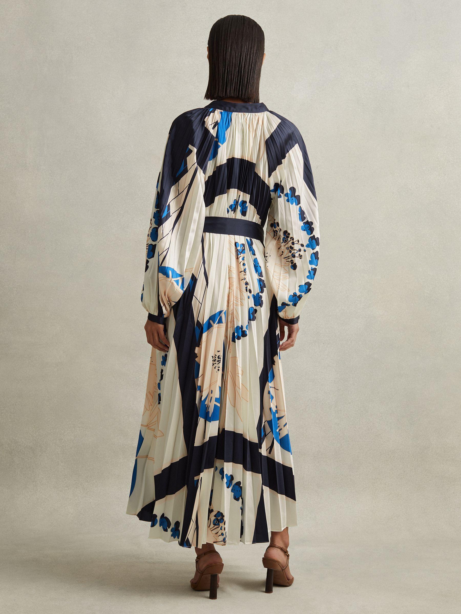 Printed Pleated Maxi Dress in Blue Product Image