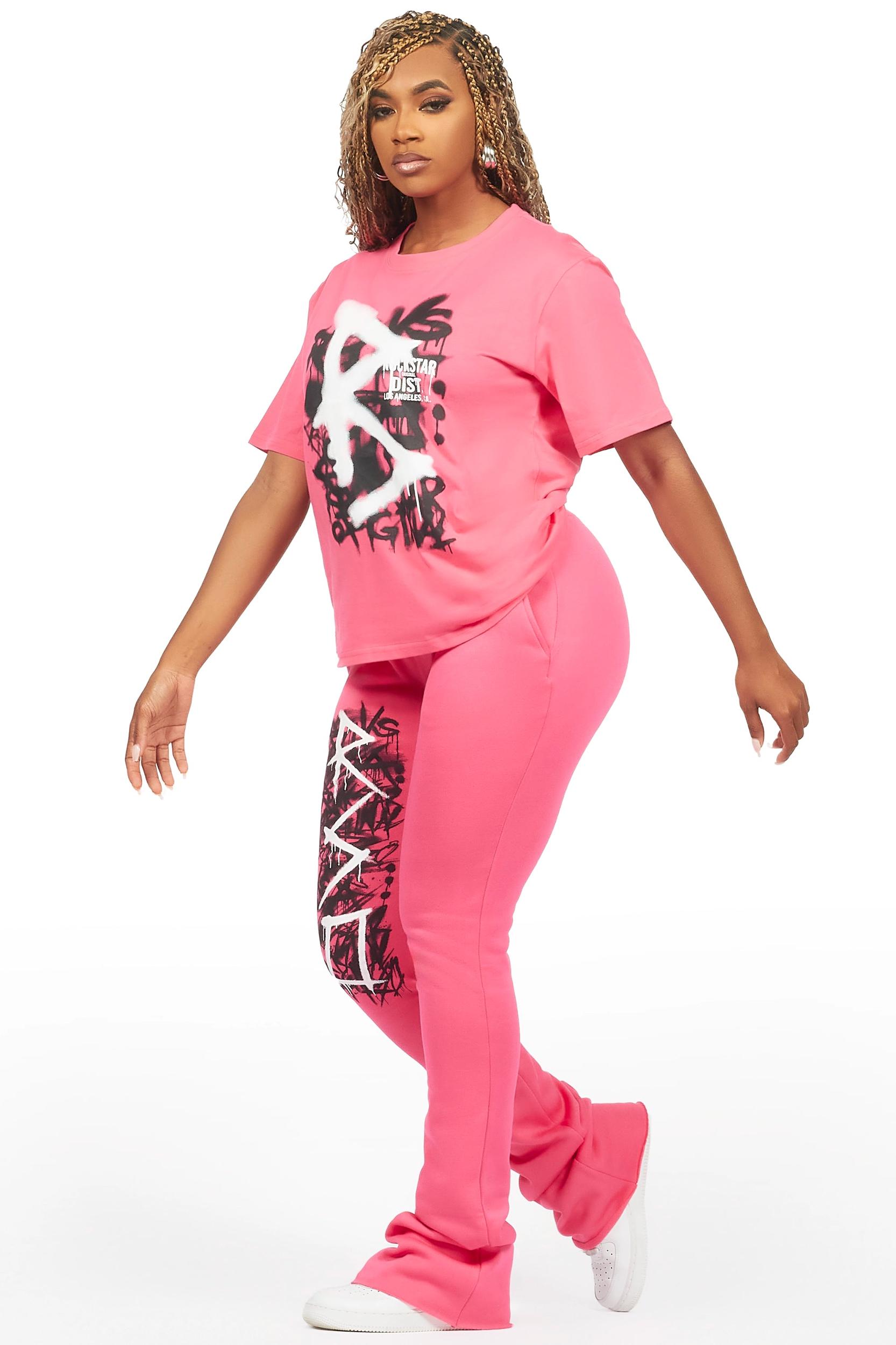 Nahomy Hot Pink T-Shirt Trackset Female Product Image