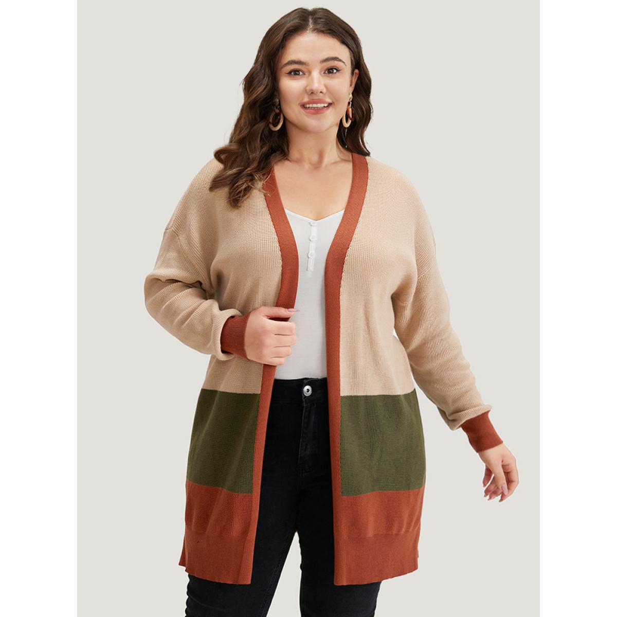 Plus Size Colorblock Contrast Split Side Cardigan Multicolor Women Casual Loose Long Sleeve Dailywear Cardigans BloomChic 14-16/1X Product Image