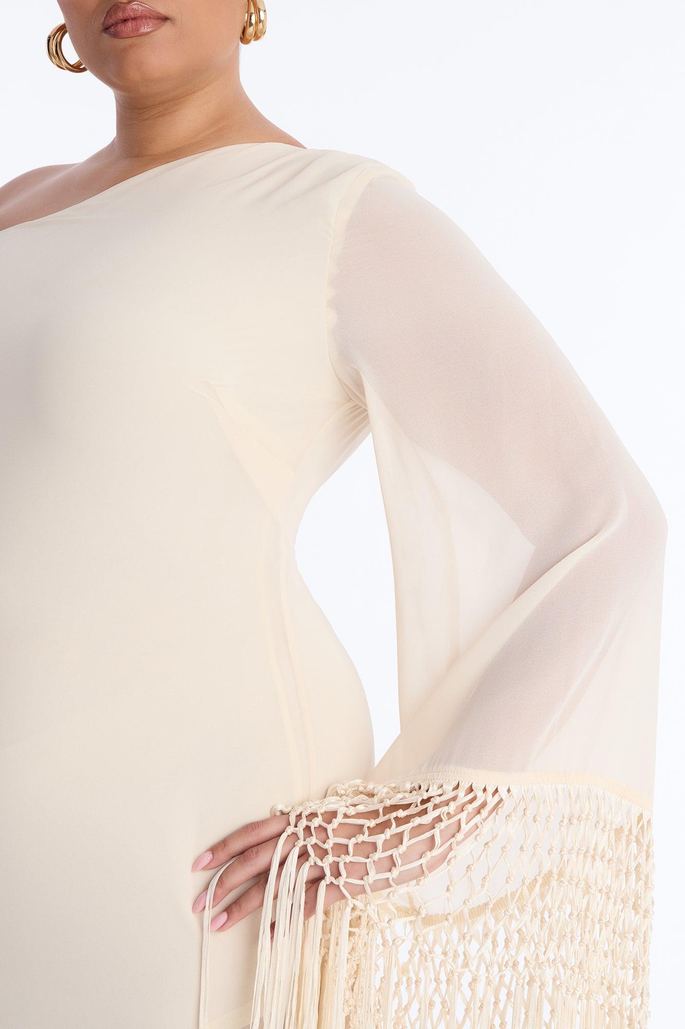 Capri Fringe Chiffon Maxi Dress - Cream Female Product Image
