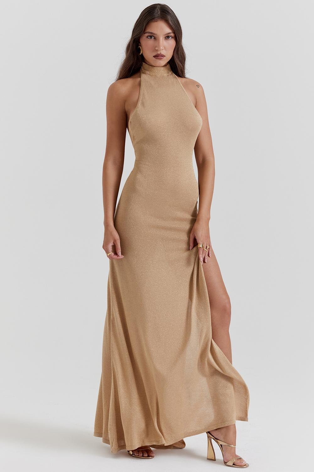 Selia  gold knit maxi dress Product Image