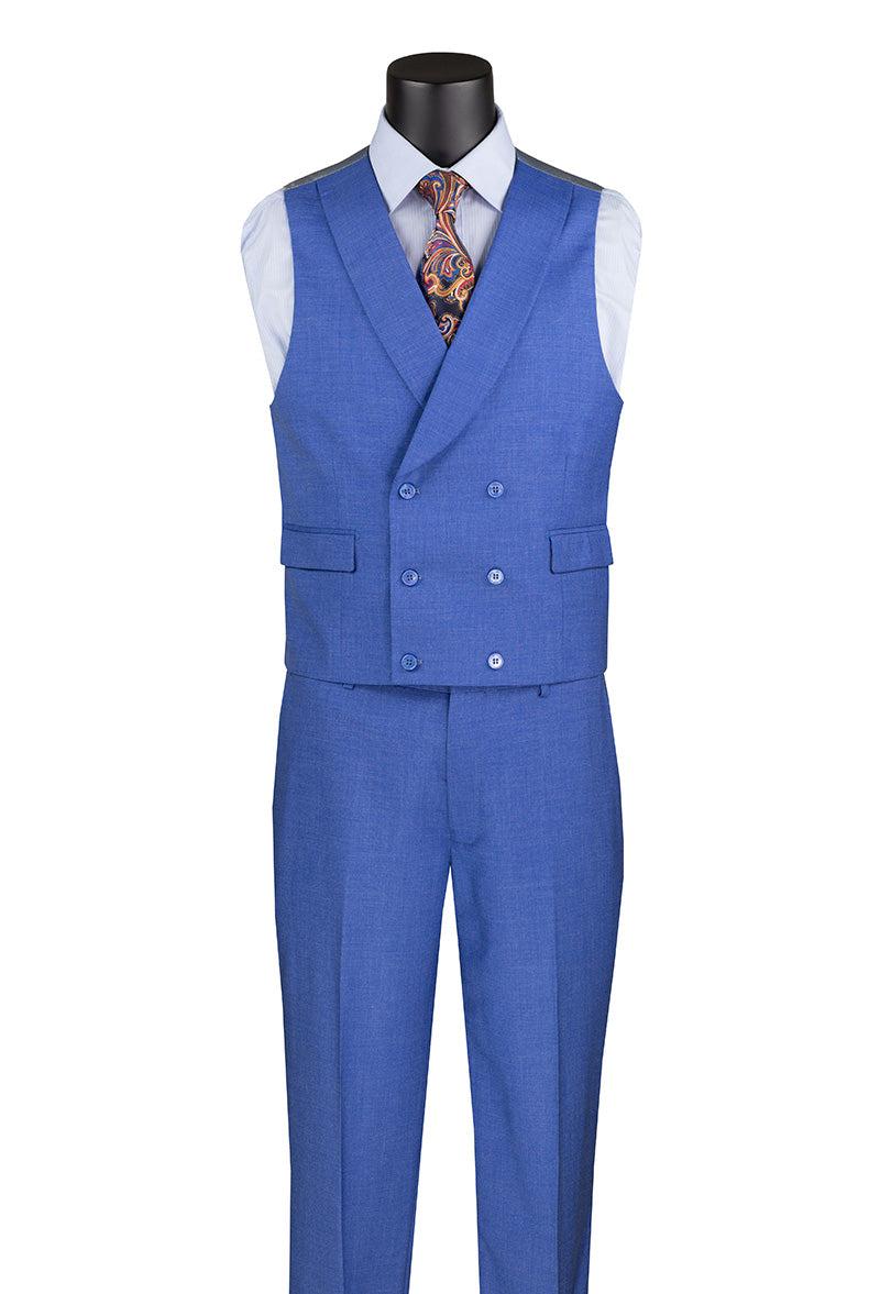 French Blue Modern Fit 3 Piece Suit with Vest and Adjustable Waistband Pants Product Image