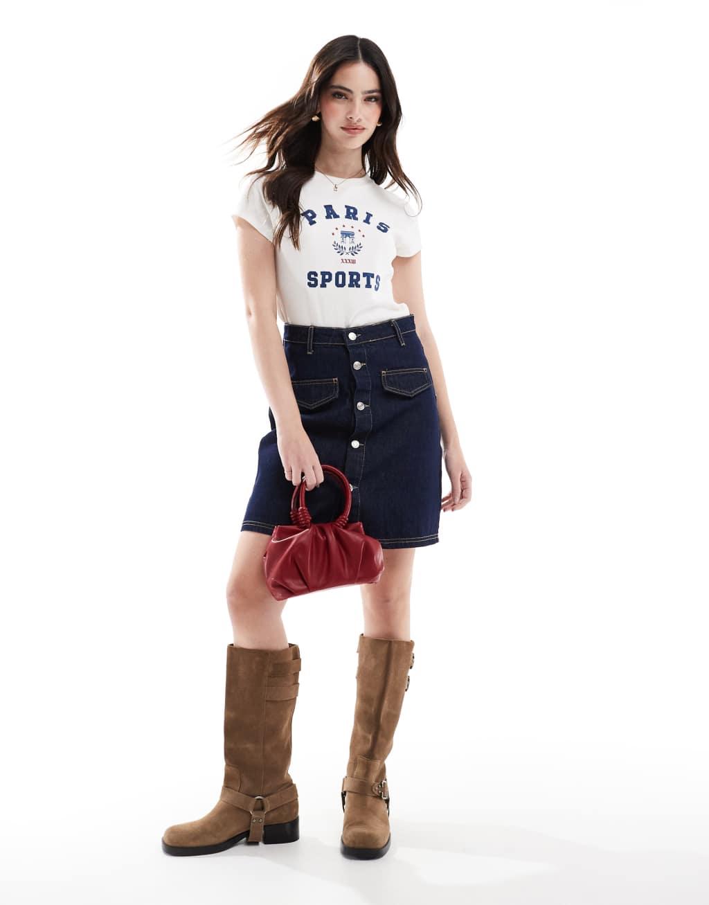 ASOS DESIGN denim mini skirt with button opening - part of a set Product Image