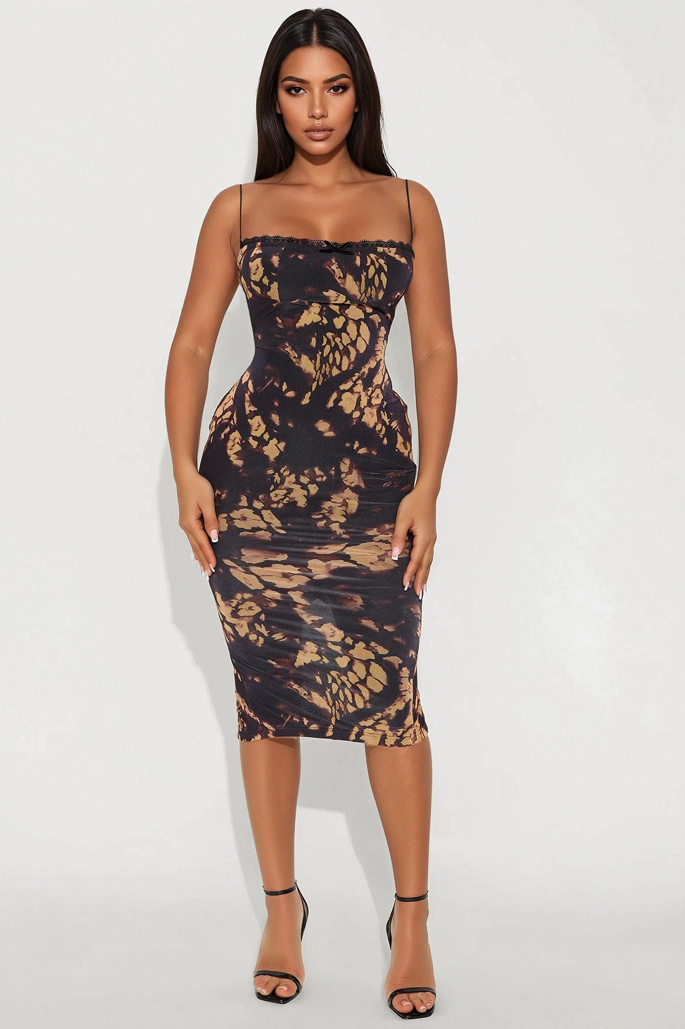 Wanting More Mesh Midi Dress - Black/combo Product Image