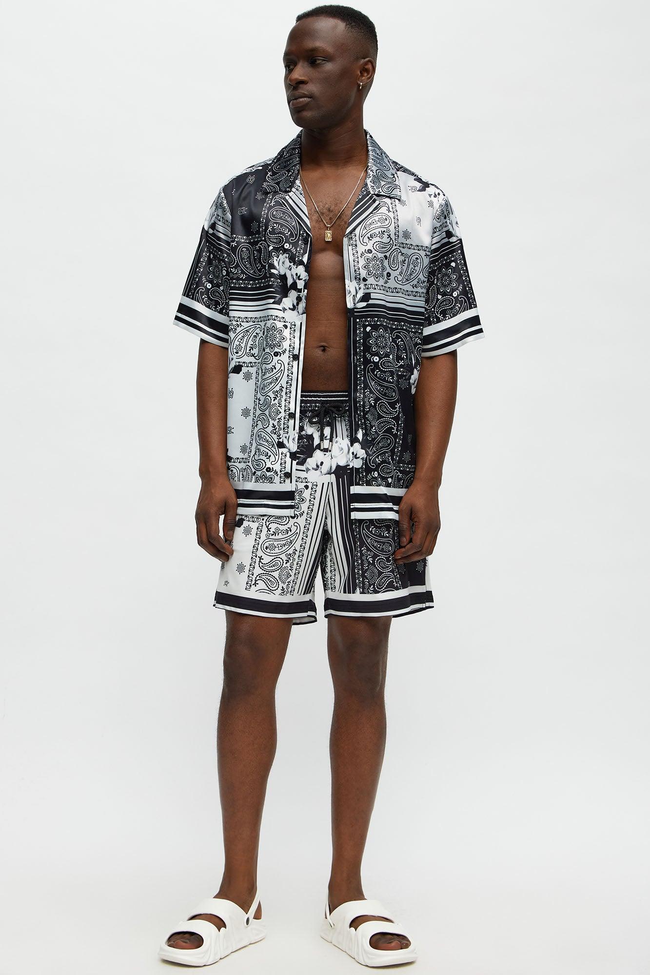 Cuban Collar Paisley Drift Short Sleeve Shirt - Black/combo Male Product Image