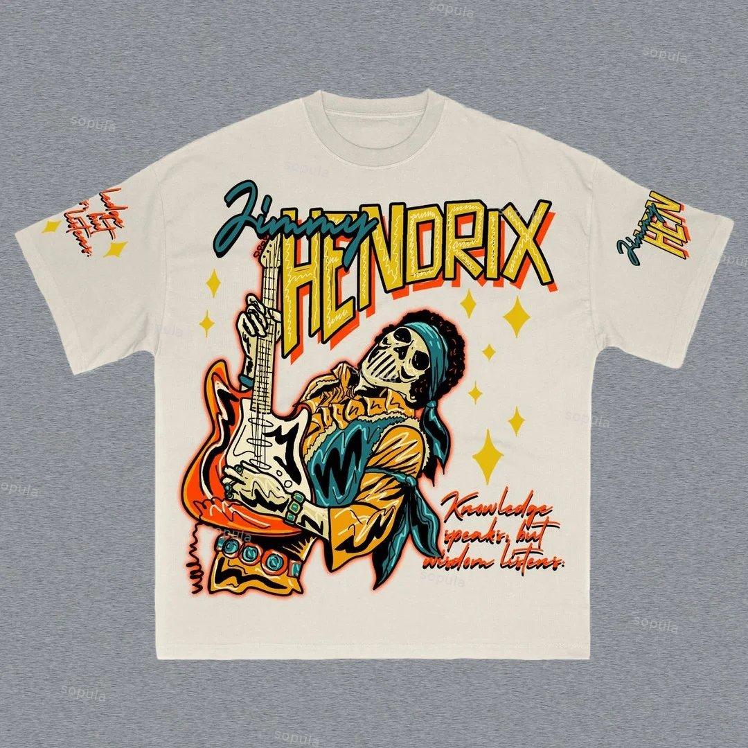 Hendrix Fashion Guitarist Graphic Cotton T-Shirt Product Image