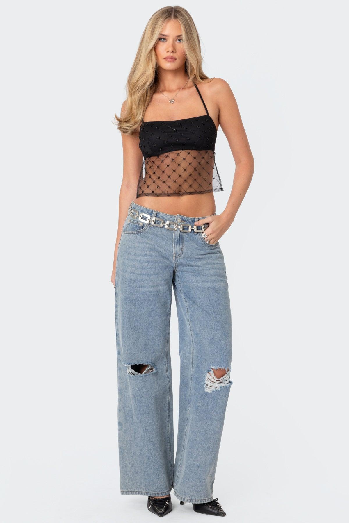 Sheer Sequin Backless Top Product Image