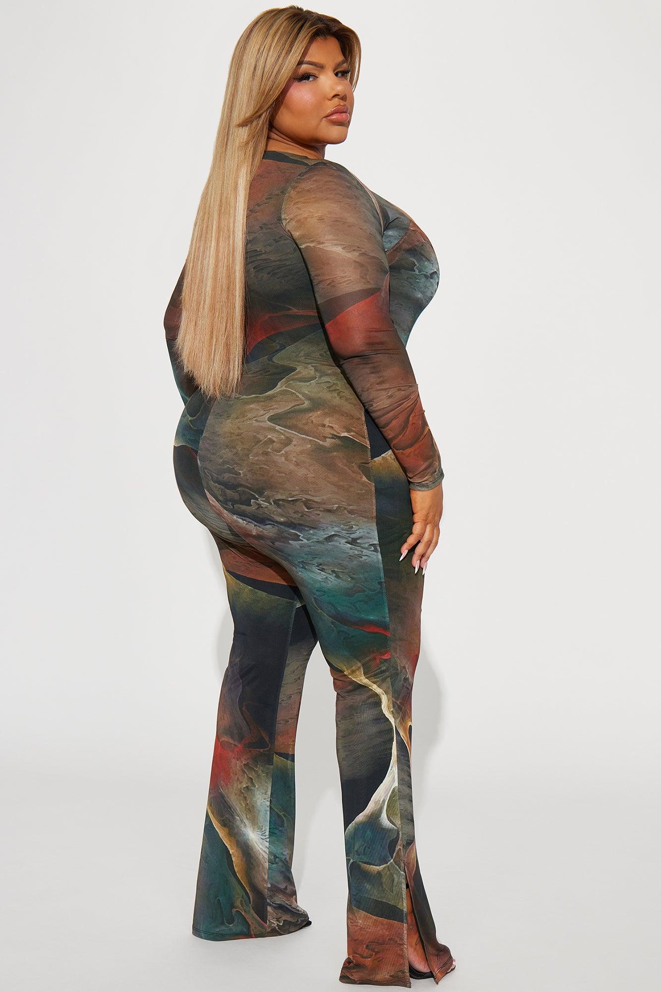 Lost In A Trance Mesh Jumpsuit  - Olive/combo Product Image