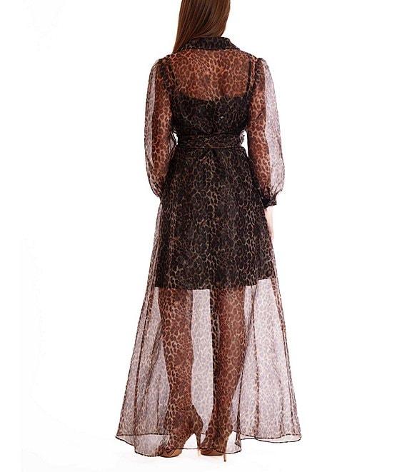 Julia Jordan Chiffon Long Sleeve Animal Print Belted Shirt Dress Product Image