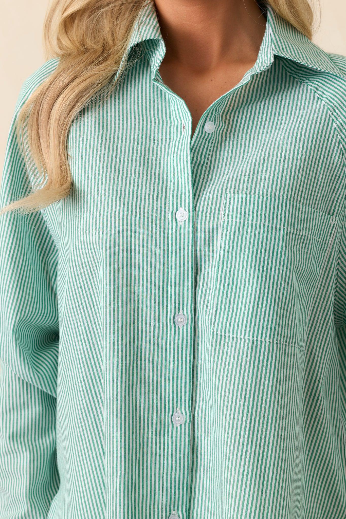 Sutton Grass Green Stripe Cotton Top Product Image