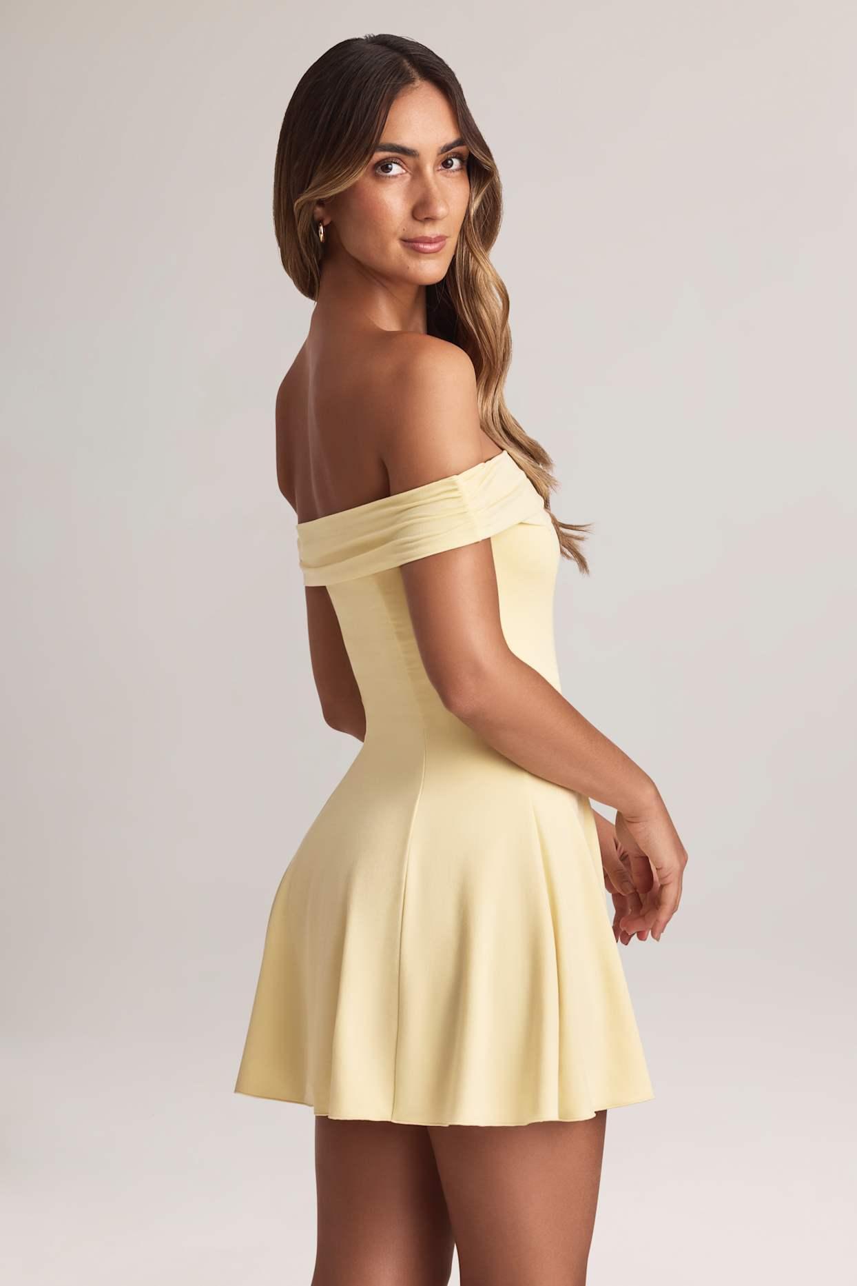 Modal Off-Shoulder A-Line Mini Dress in Lemon Sherbet Product Image