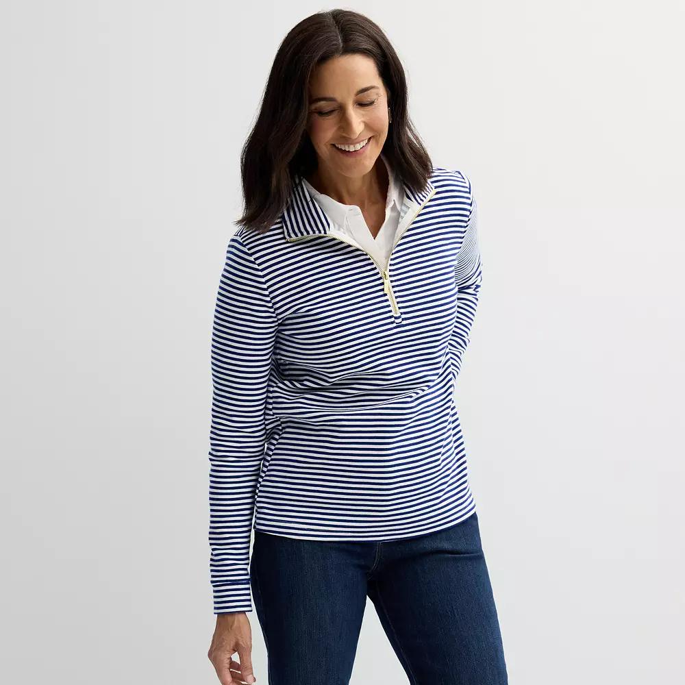 Women's Croft & Barrow® Quarter-Zip Pullover, Size: XXL, Red Stripe Product Image