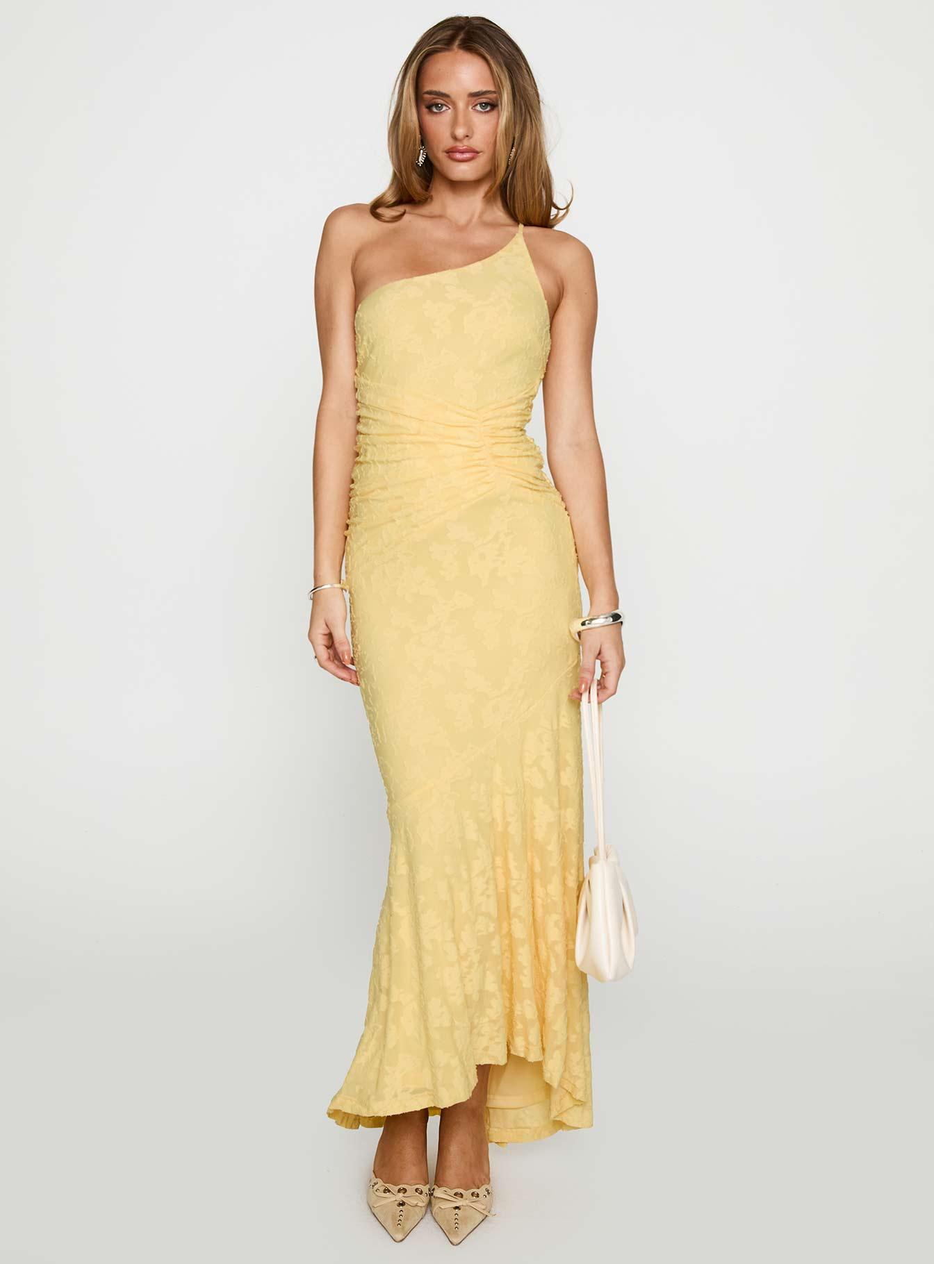 Starlights One Shoulder Maxi Dress Lemon Product Image