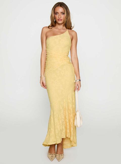 Starlights One Shoulder Maxi Dress Lemon Product Image