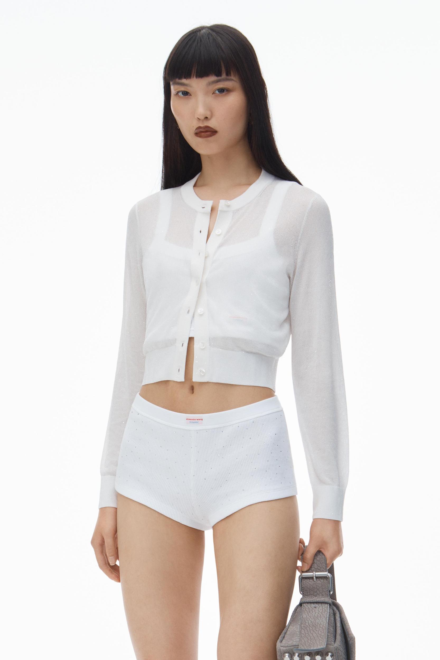 Cropped Cardigan In Clear Bead Hotfix Product Image