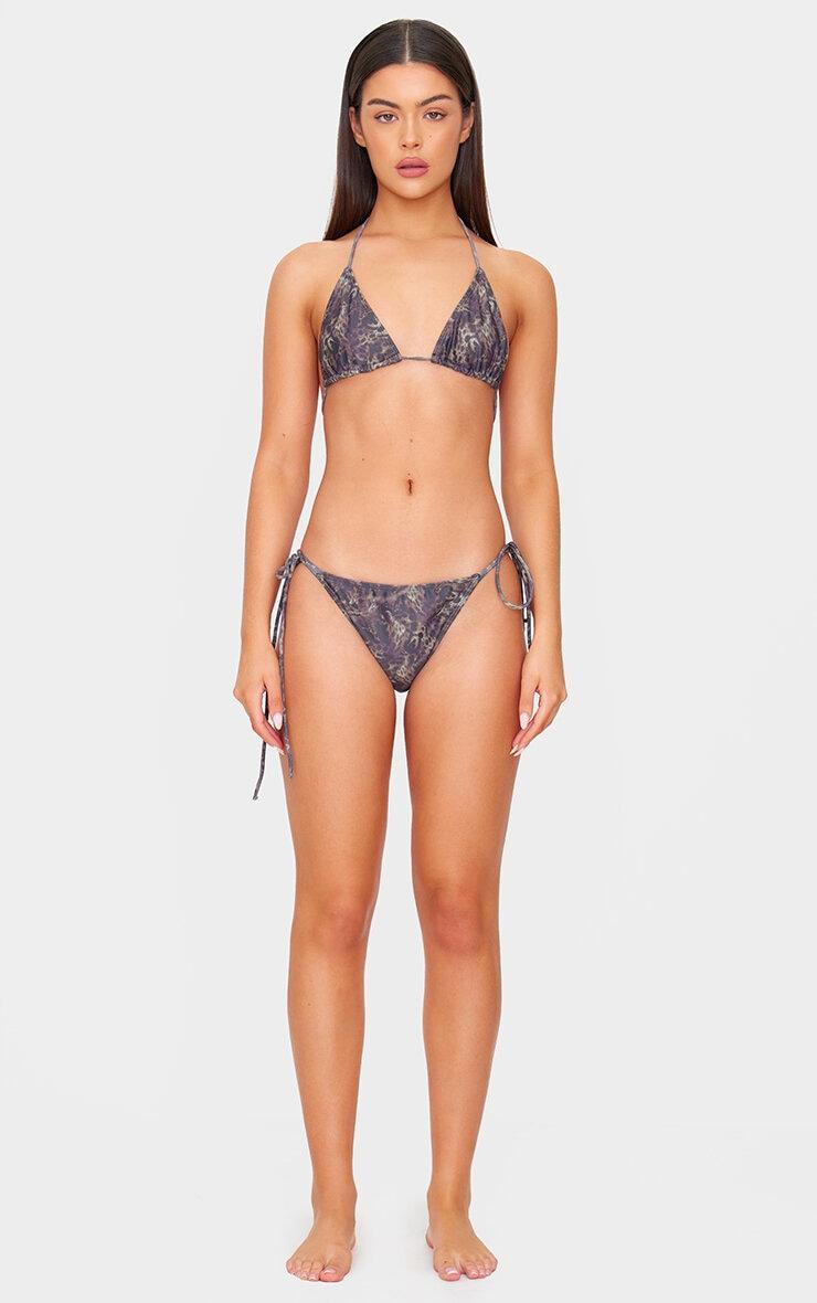 Brown Animal Printed Tie Side Bikini Bottoms Product Image