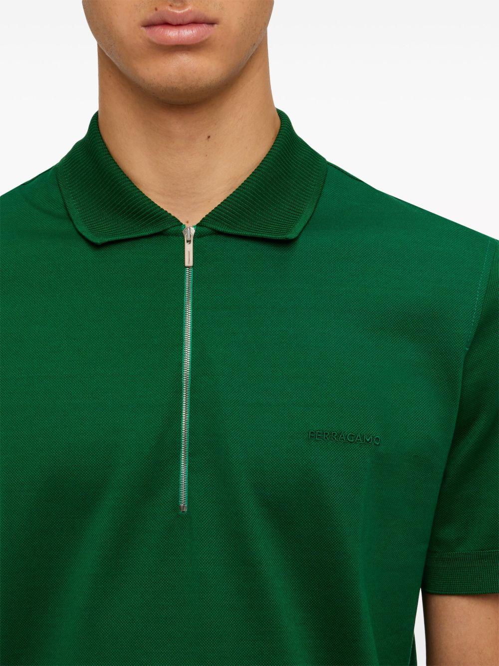 zip-up cotton polo shirt Product Image