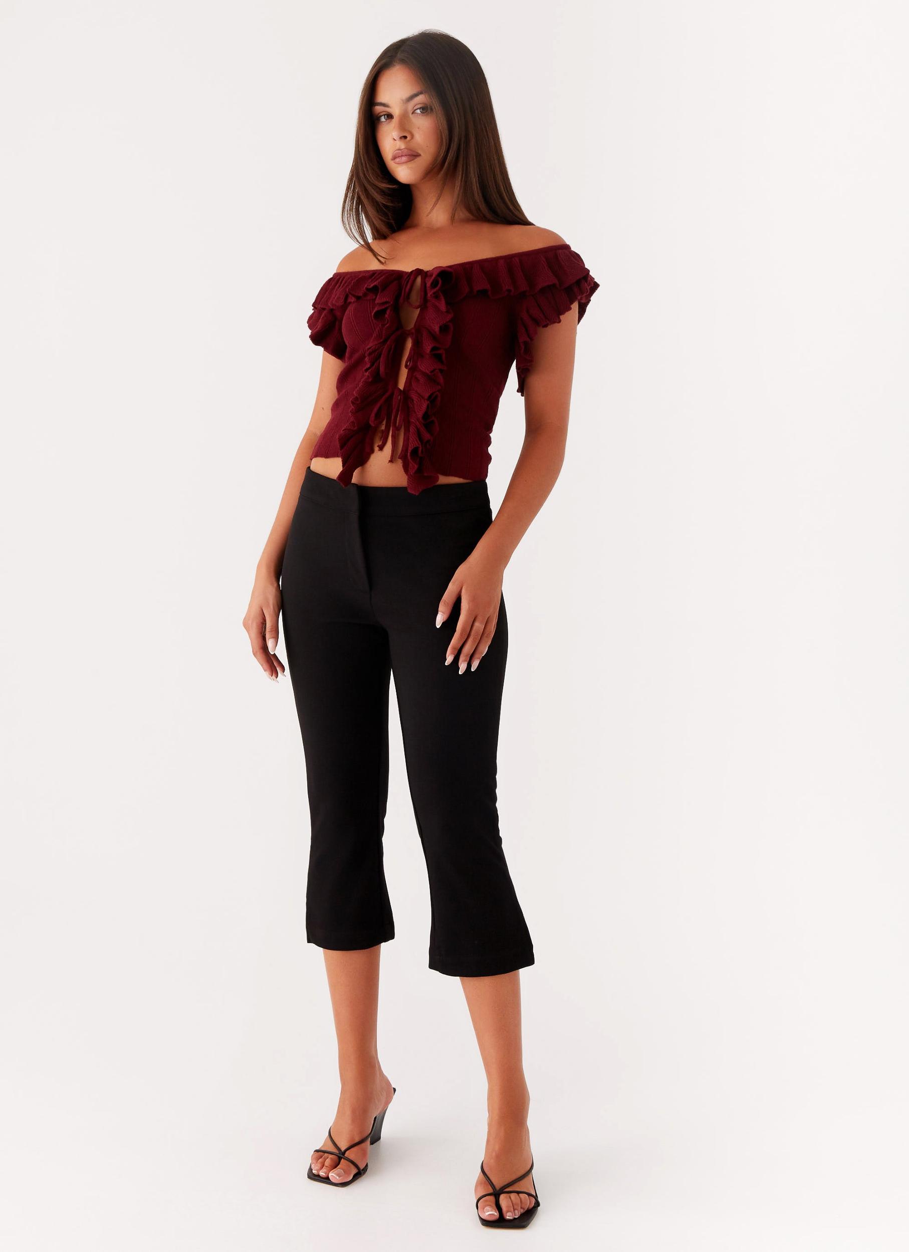 Keeta Frill Top - Burgundy Product Image