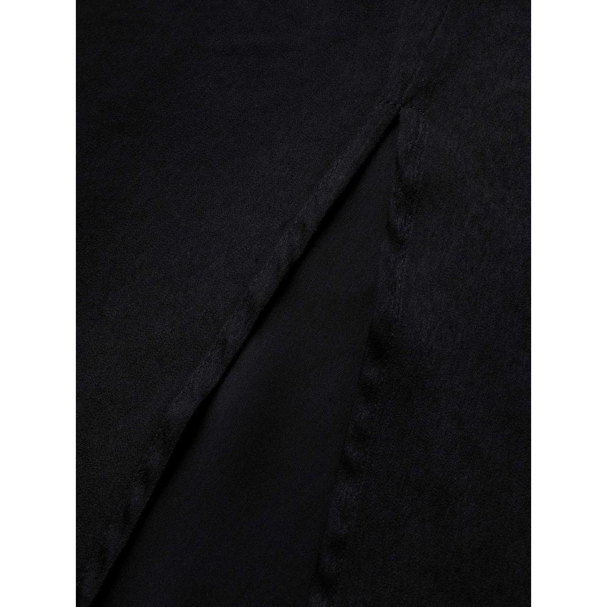 Plus Size Solid Asymmetrical Neck Split Hem Dress Black Women Formal Asymmetrical Neck Sleeveless Curvy Midi Dress BloomChic 18-20/2X Product Image