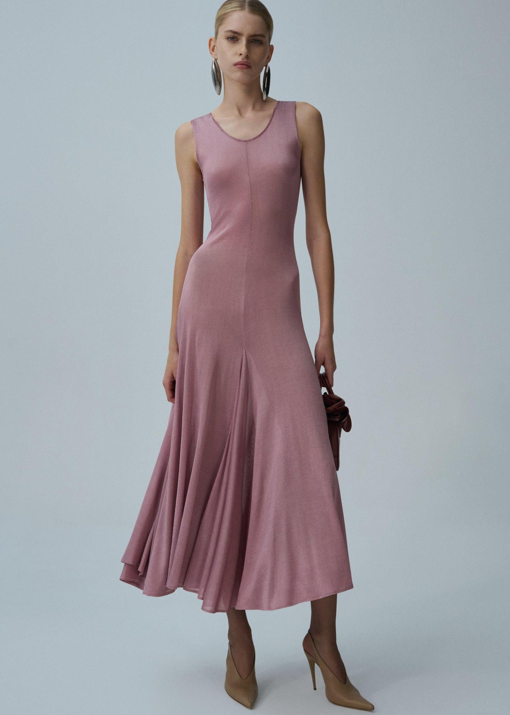 Drop waist dress in metallic pink Product Image