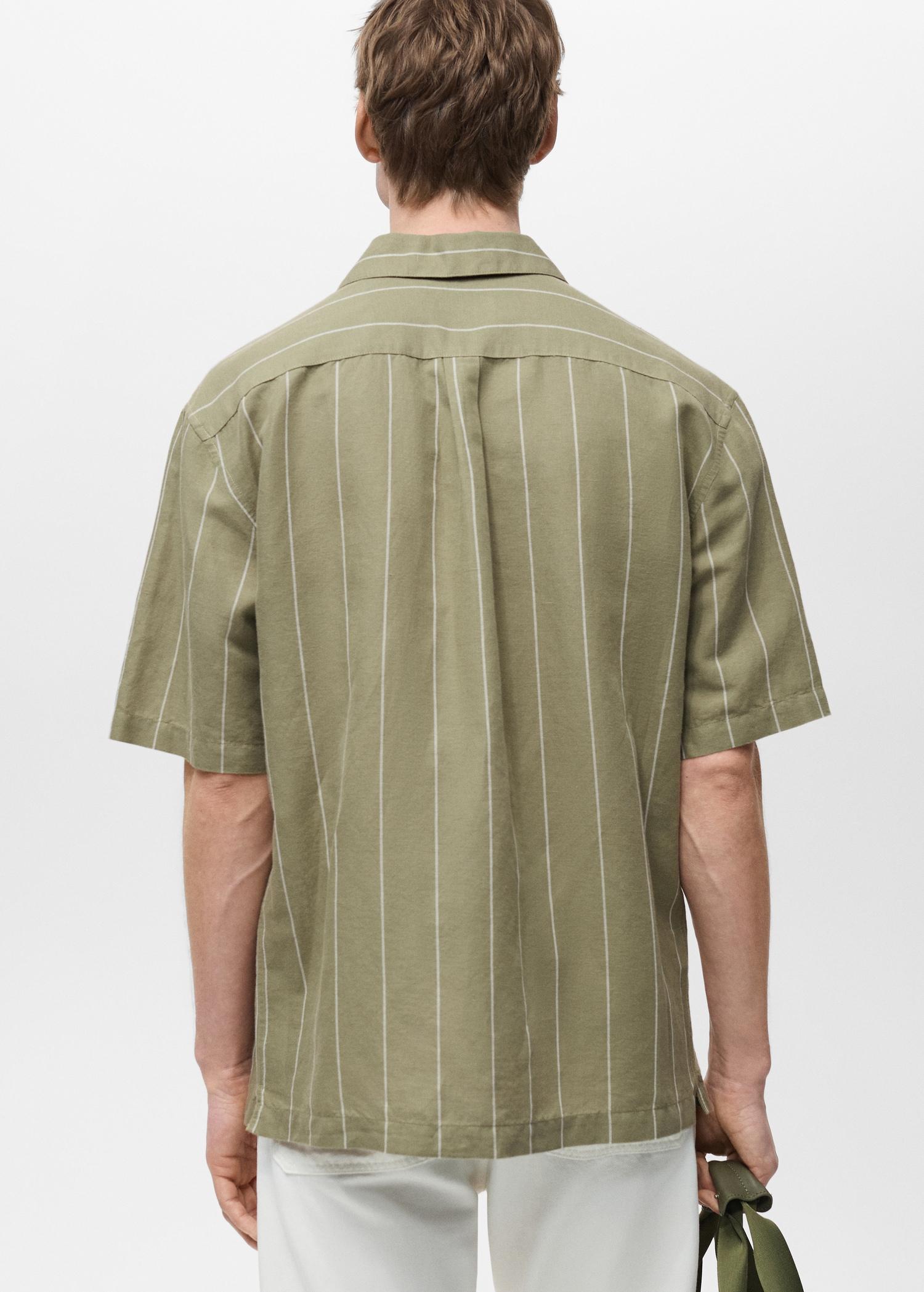Linen bowling shirt with pinstripes - Men | MANGO USA Product Image