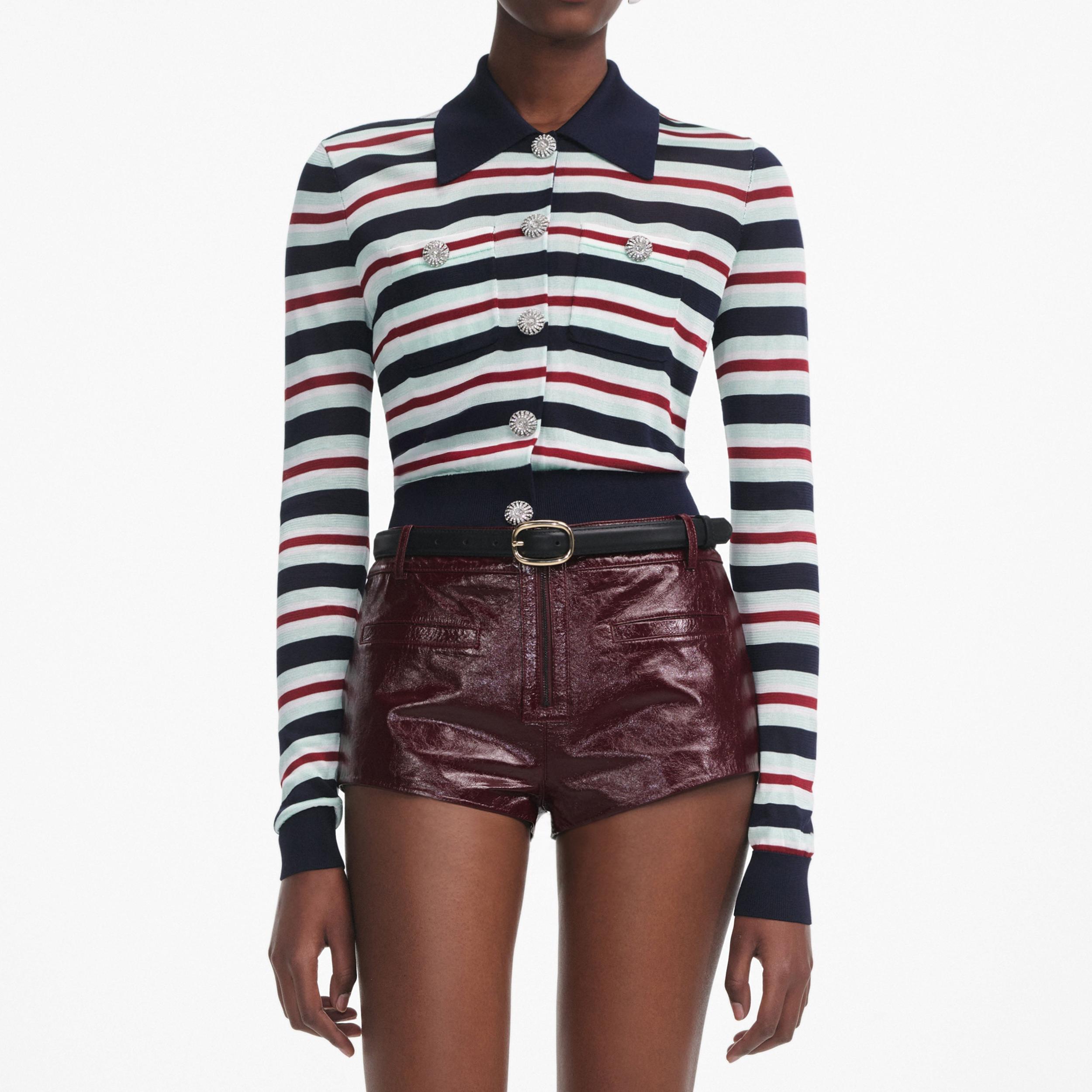 Navy Striped Viscose Knit Top Product Image