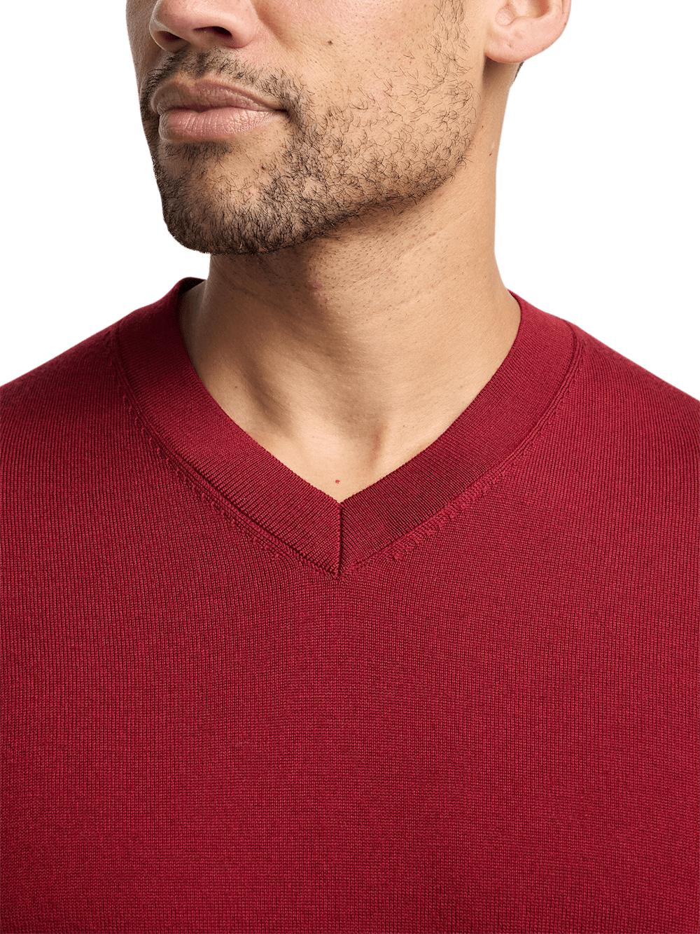 Merino Wool V-neck Sweater - Wine Product Image