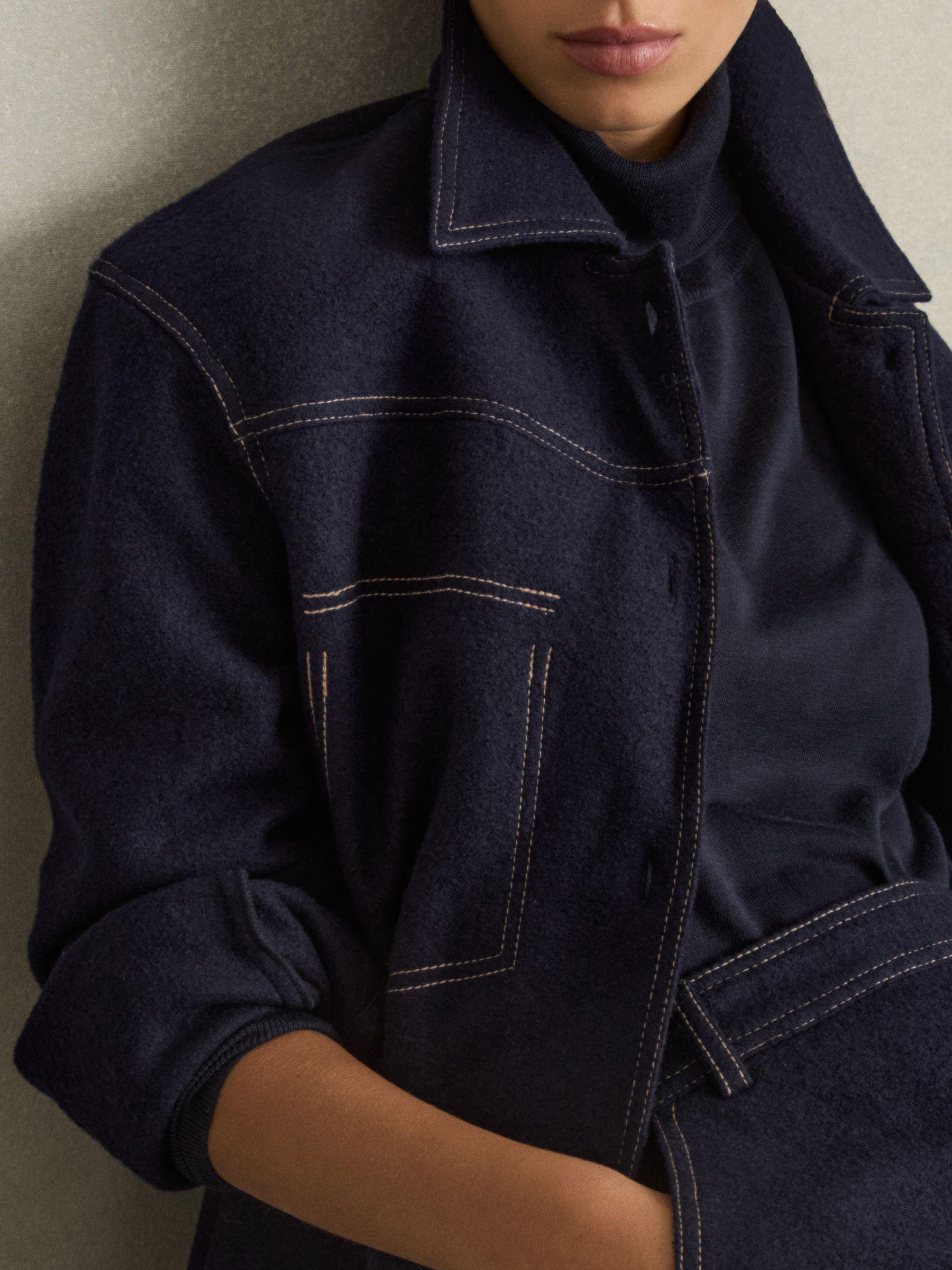 Wool-Blend Topstitch Woven Shirt in Navy Product Image