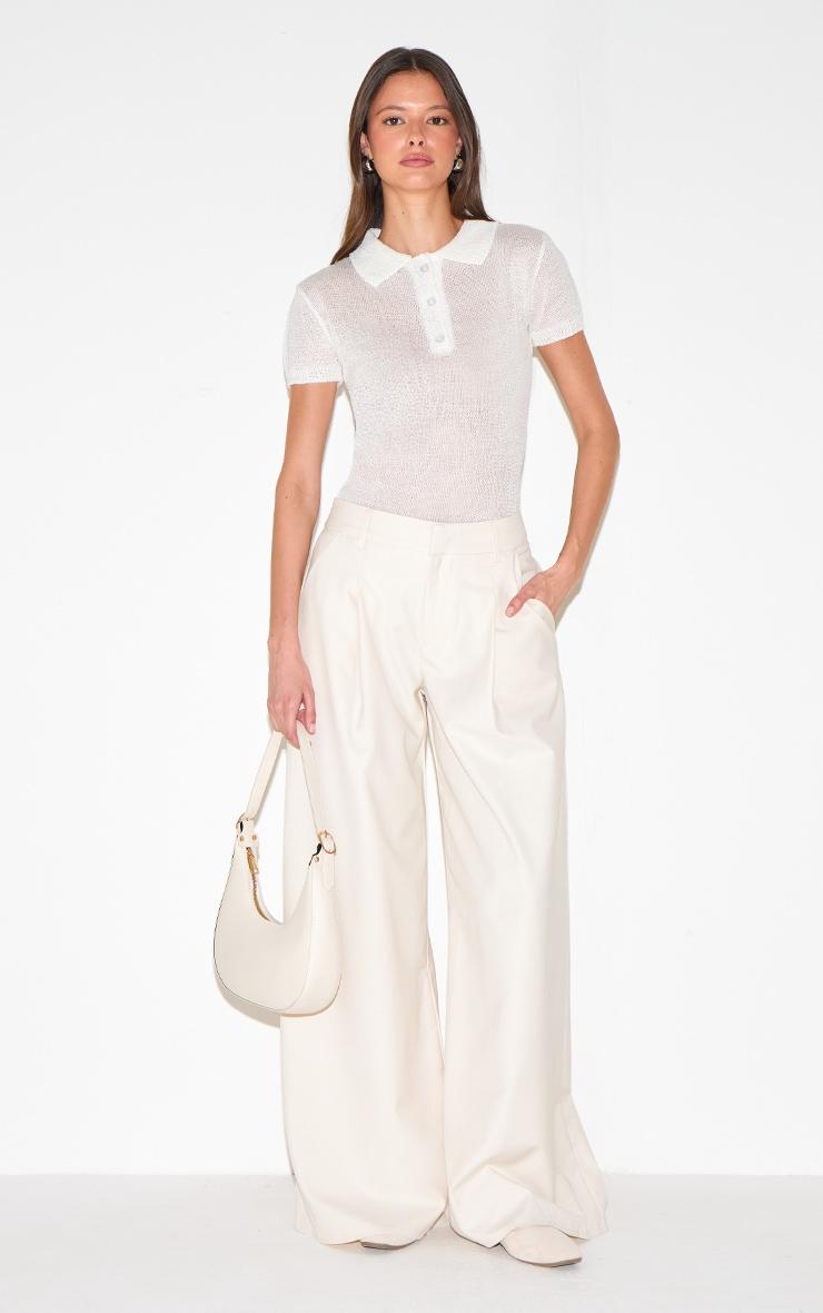 White Sheer Knit Polo Top Product Image