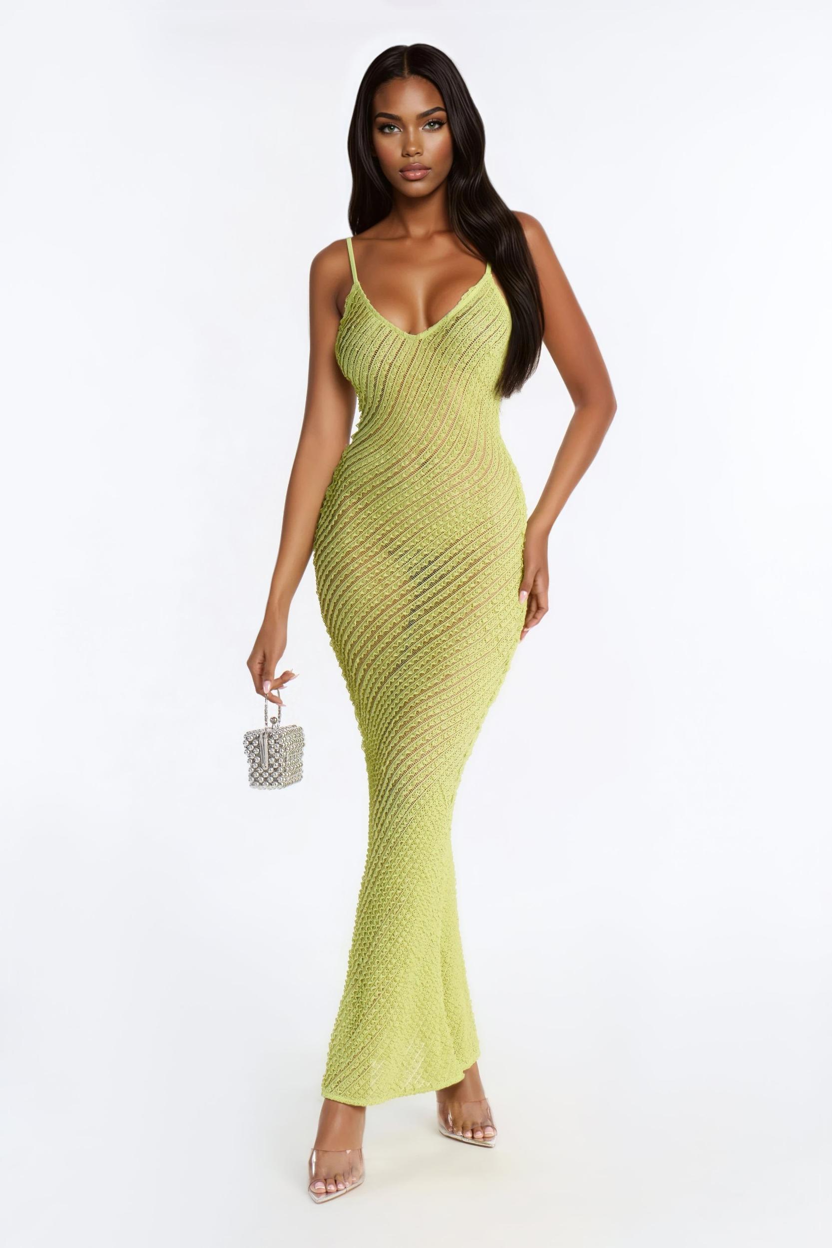 Bold Simplicity Textured Maxi Dress - Green Female Product Image