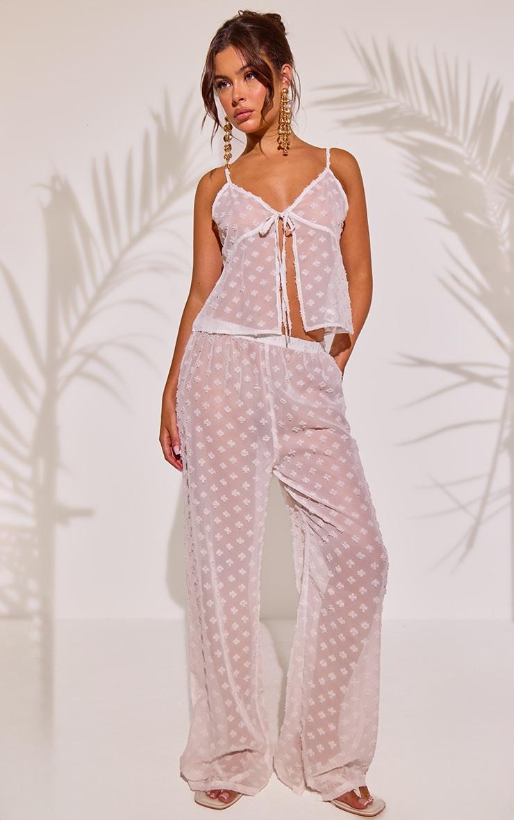 White Textured Tie Front Beach Top Product Image